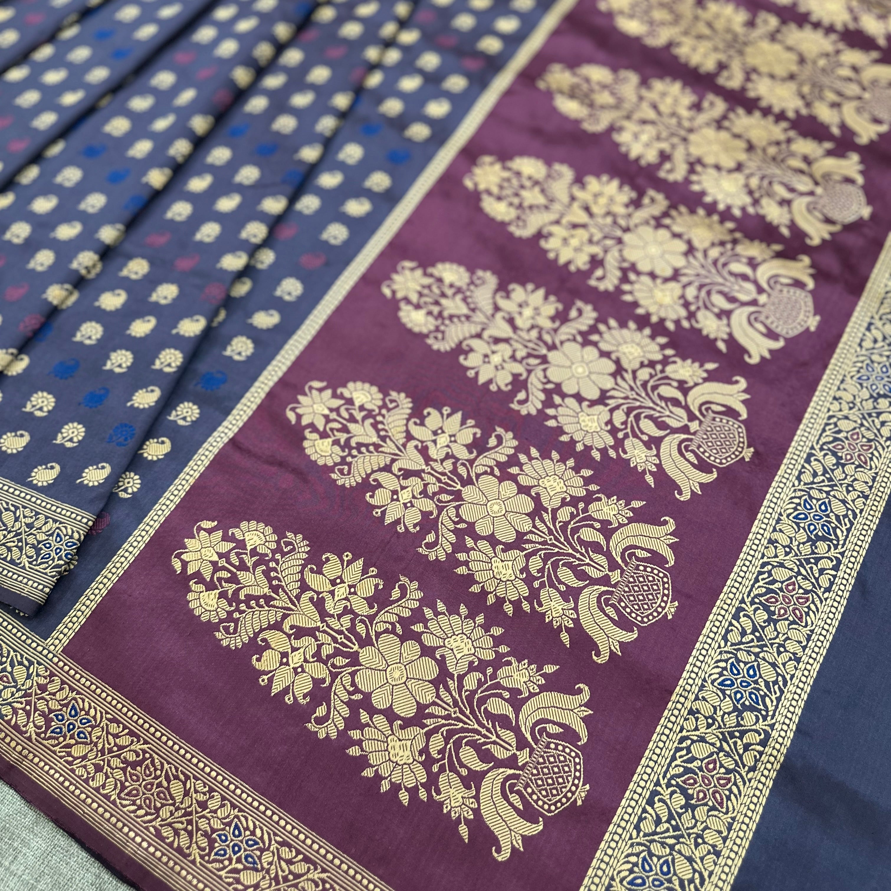 Greyish Purple Buti Baluchari with Tree of Life