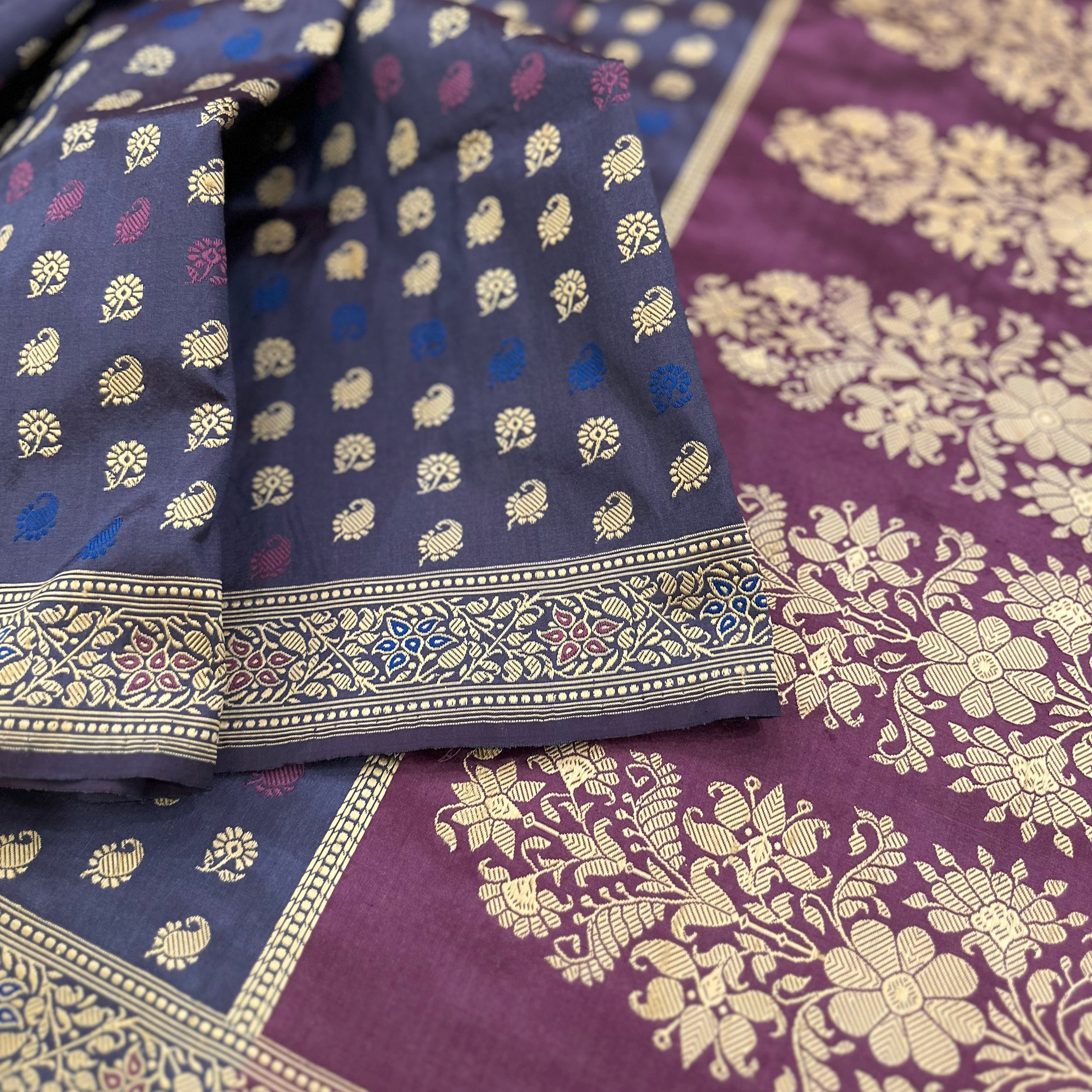 Greyish Purple Buti Baluchari with Tree of Life