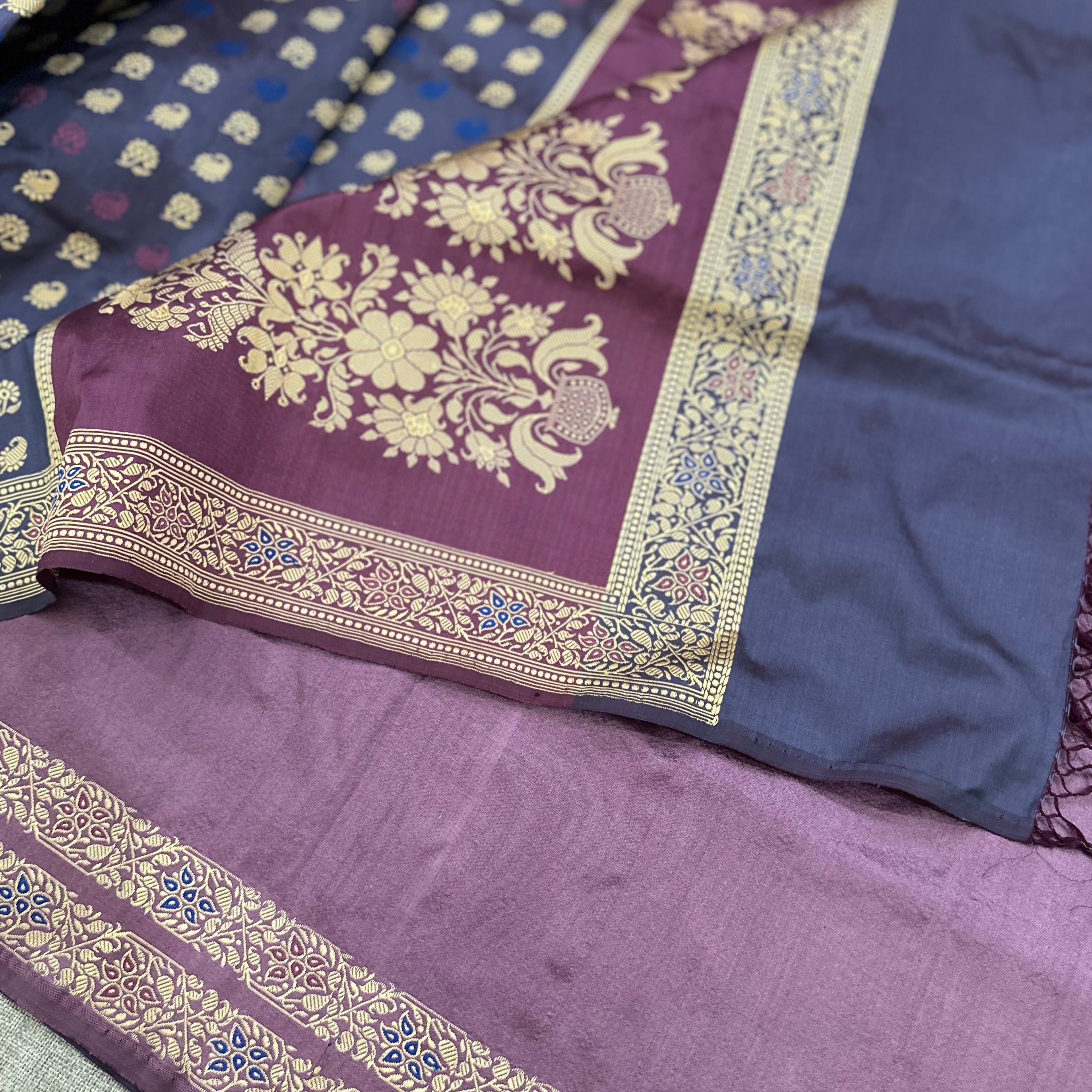 Greyish Purple Buti Baluchari with Tree of Life