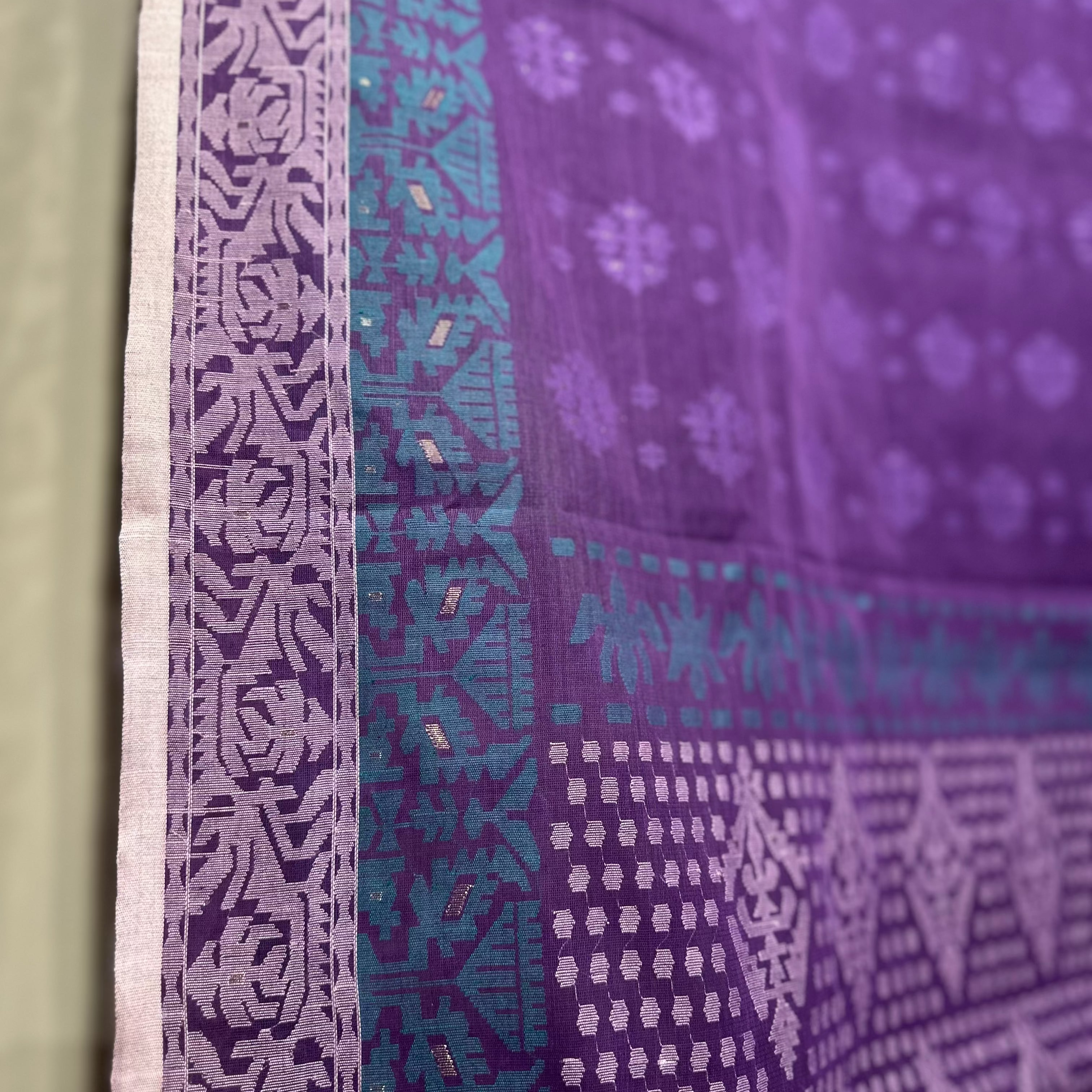 Purple with light pink and turquoise Grand Dhakai Jamdani