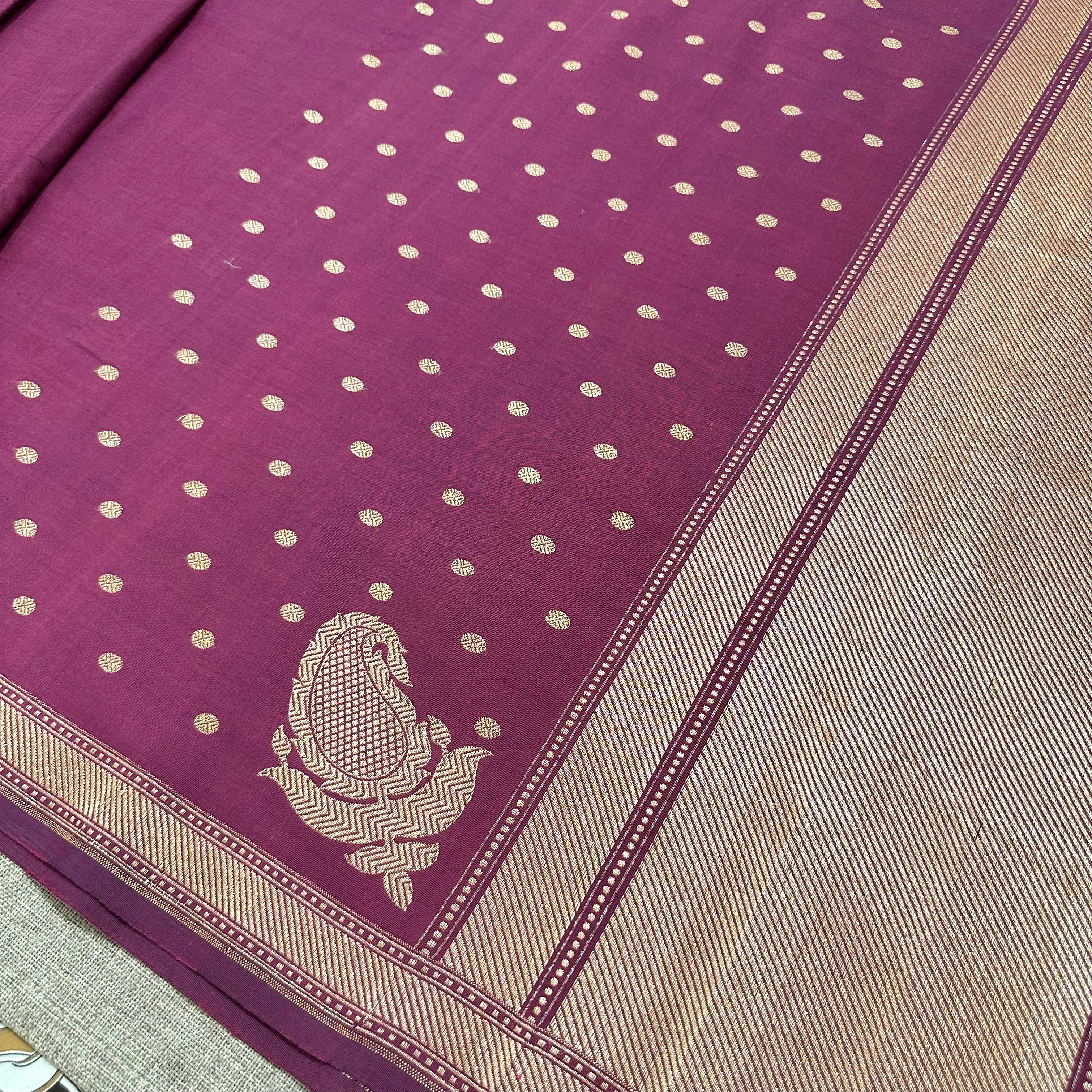 Purple Pure Cotton Natural Dyed Benarasi