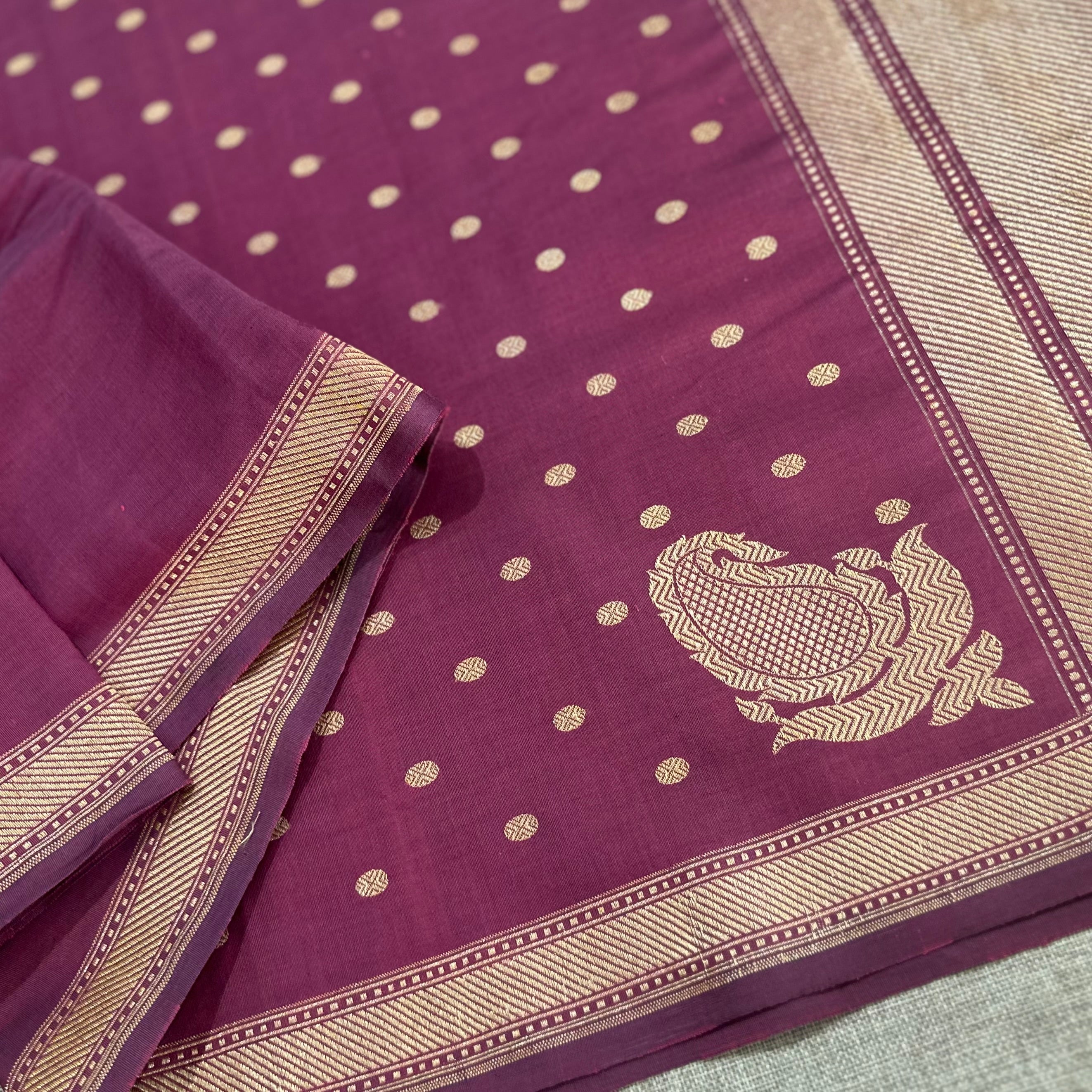Purple Pure Cotton Natural Dyed Benarasi