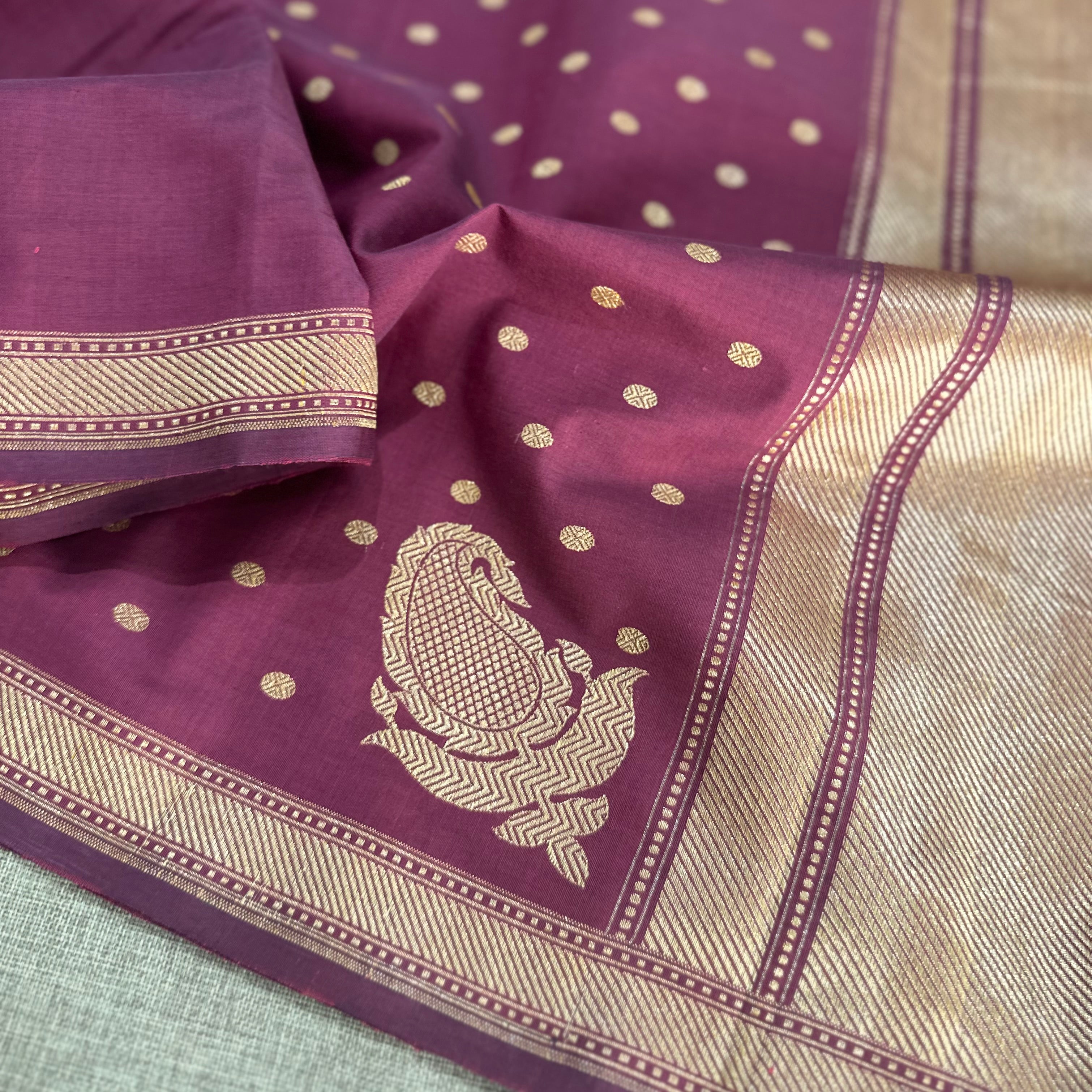 Purple Pure Cotton Natural Dyed Benarasi