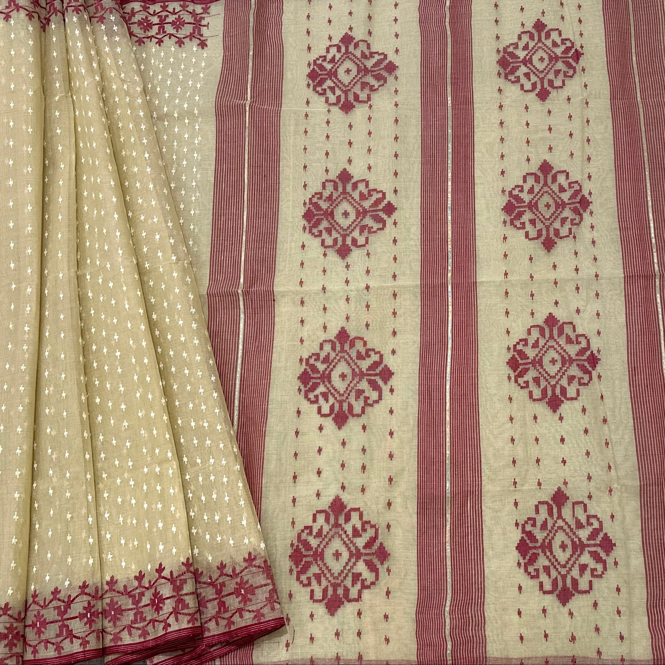 Yellow and Red Dhakai Jamdani