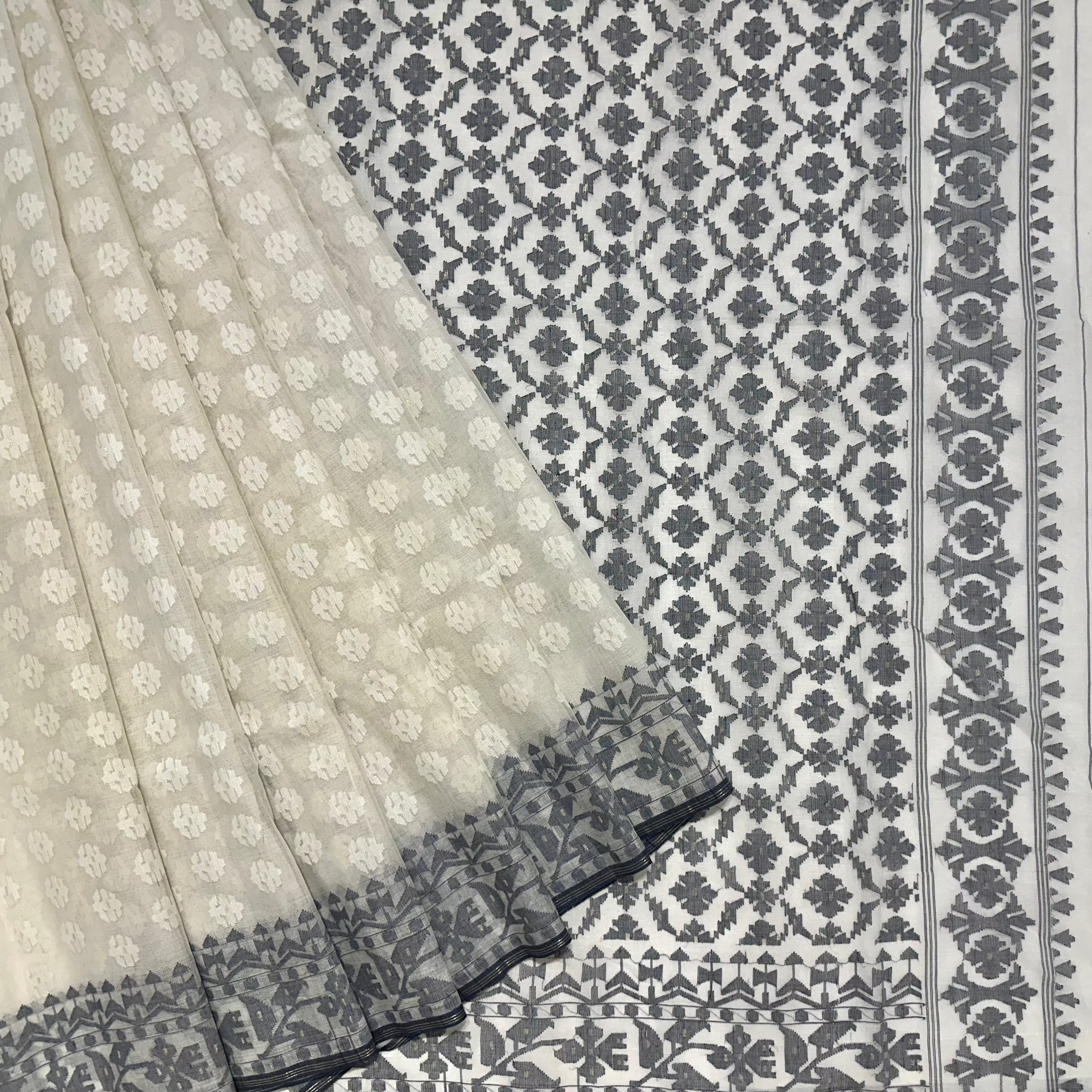 White and Grey Dhakai Jamdani