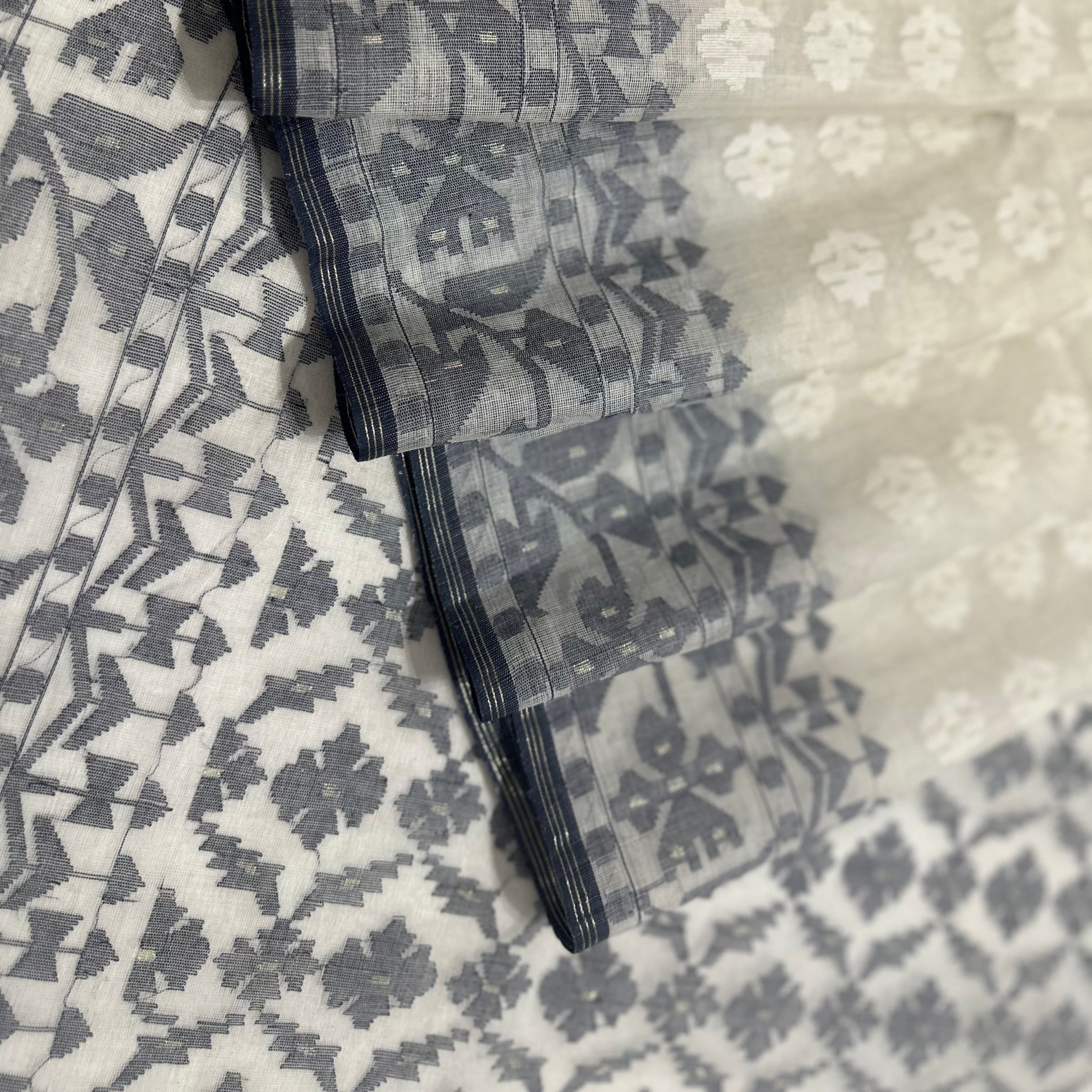 White and Grey Dhakai Jamdani