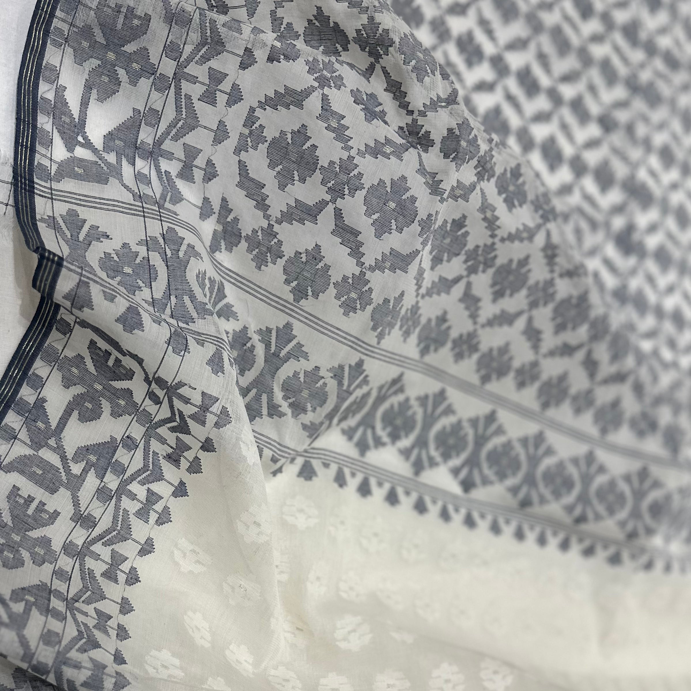 White and Grey Dhakai Jamdani