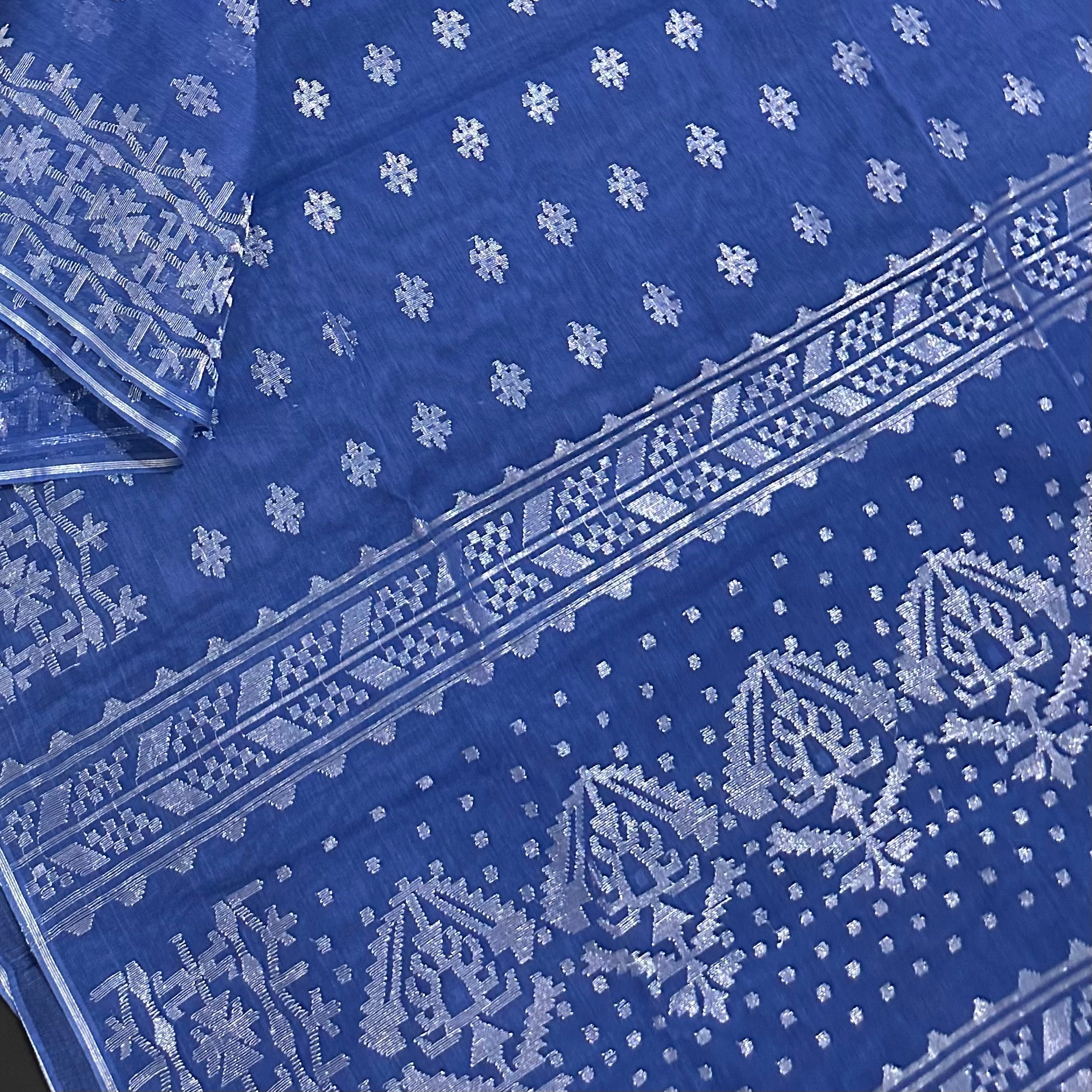 Blue and Silver Dhakai Jamdani