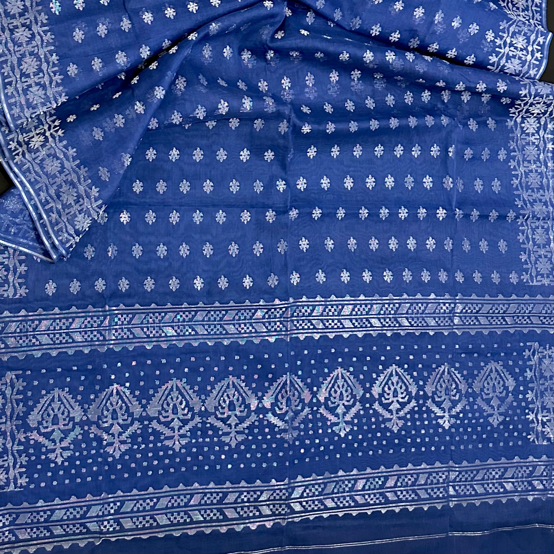 Blue and Silver Dhakai Jamdani