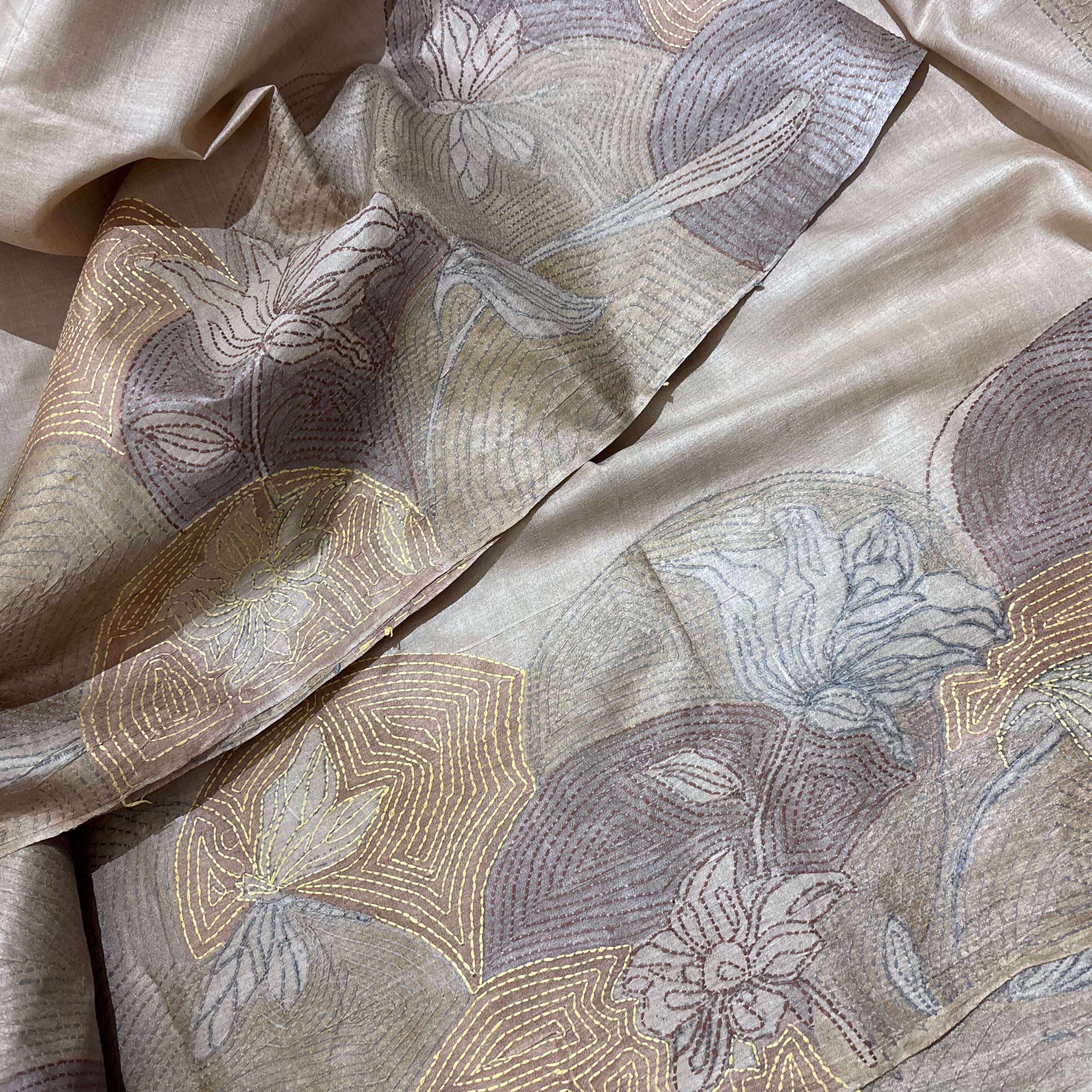 Natural Dyed Handwoven Tussar with Kantha