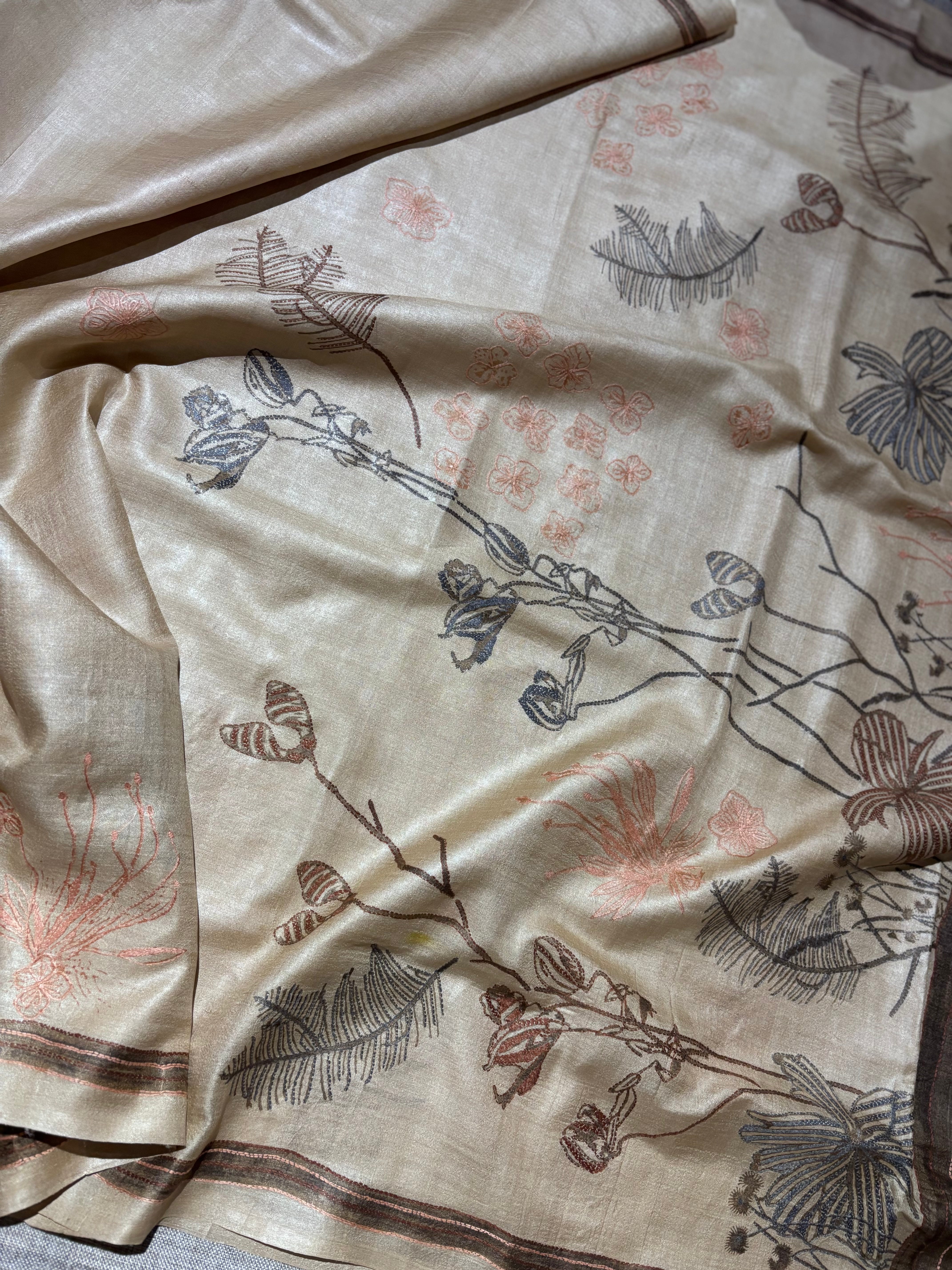 Natural Dyed Handwoven Tussar with Kantha