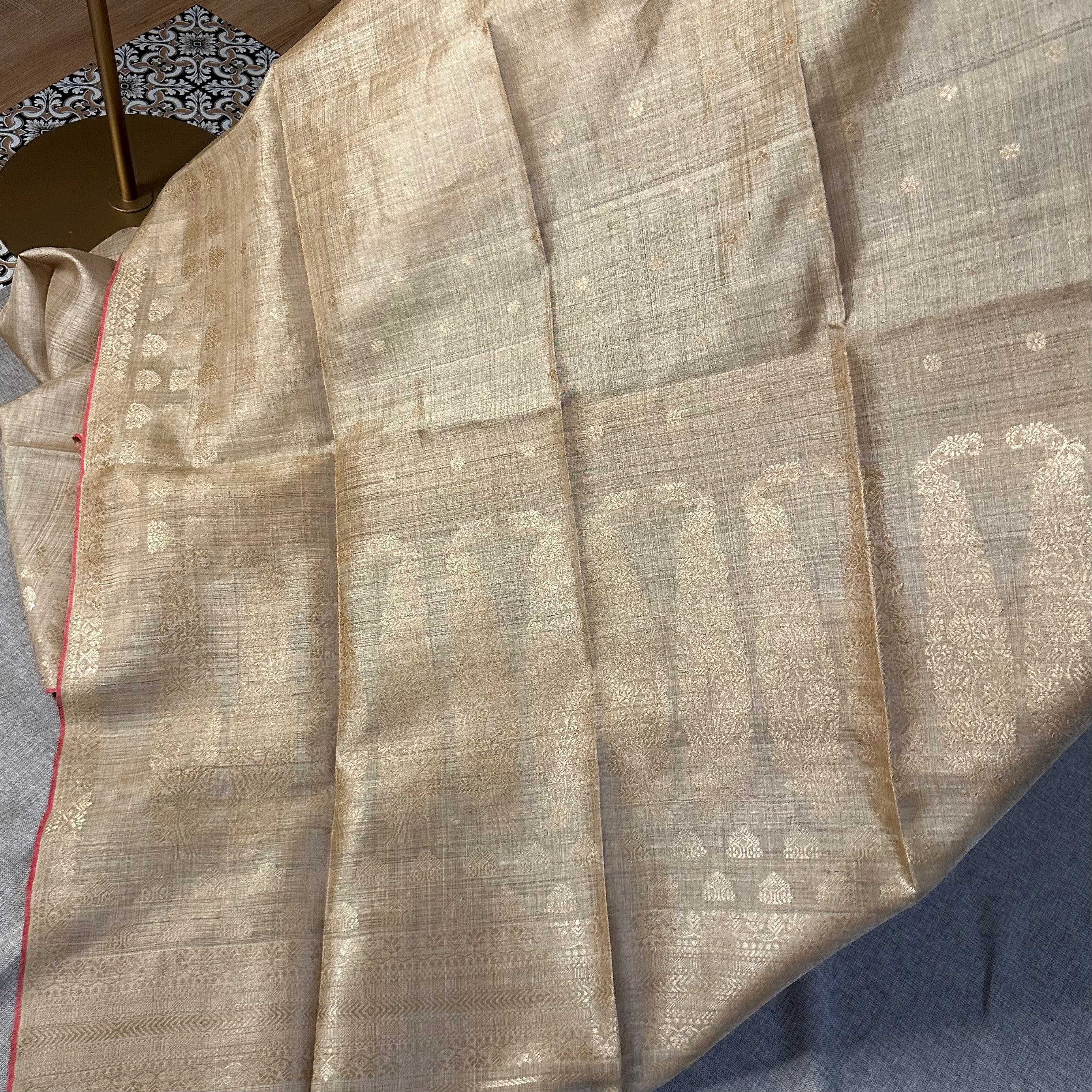 Pure Muga Saree with Paisleys in the Palla and Butis in Border