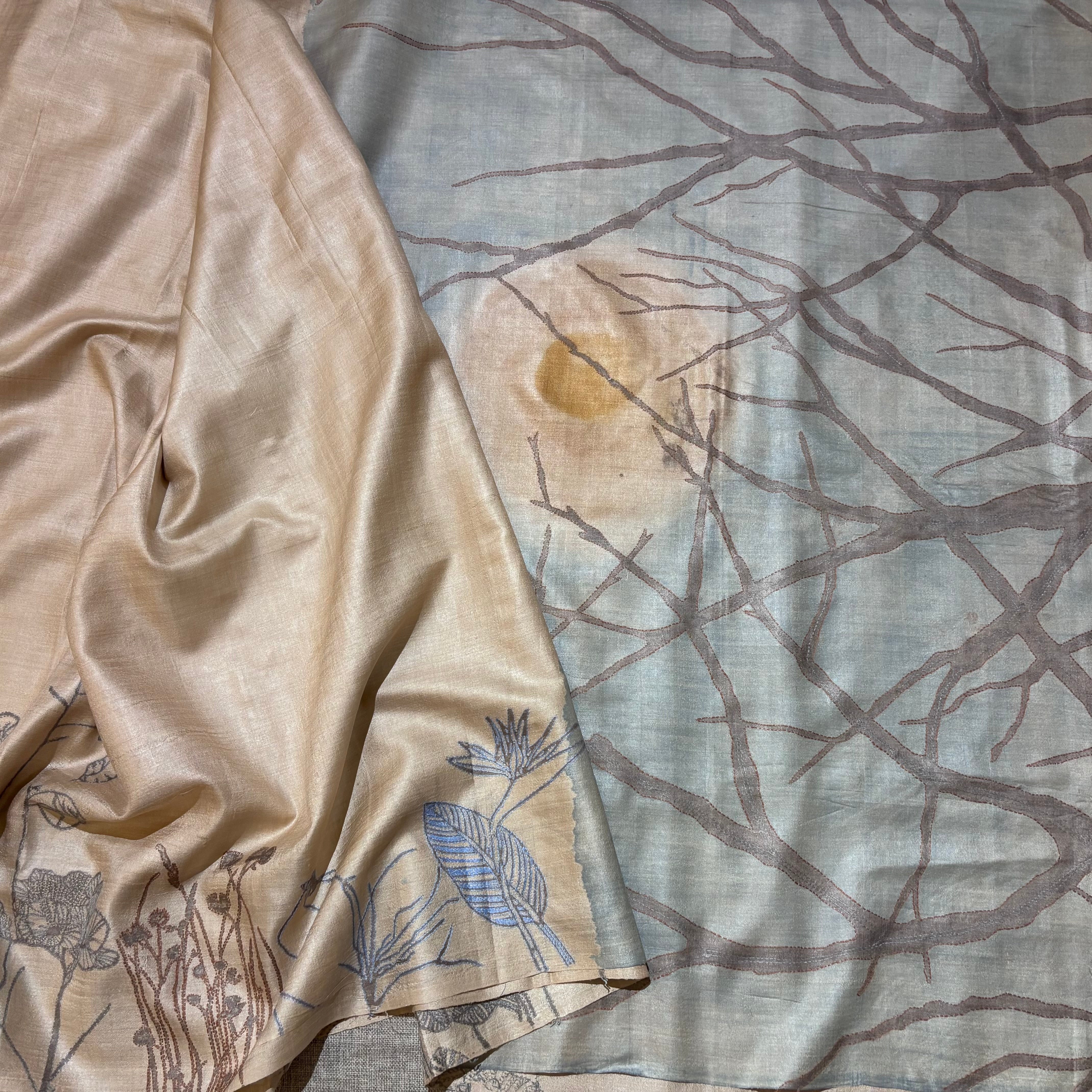 Natural Dyed Handwoven Tussar with Kantha