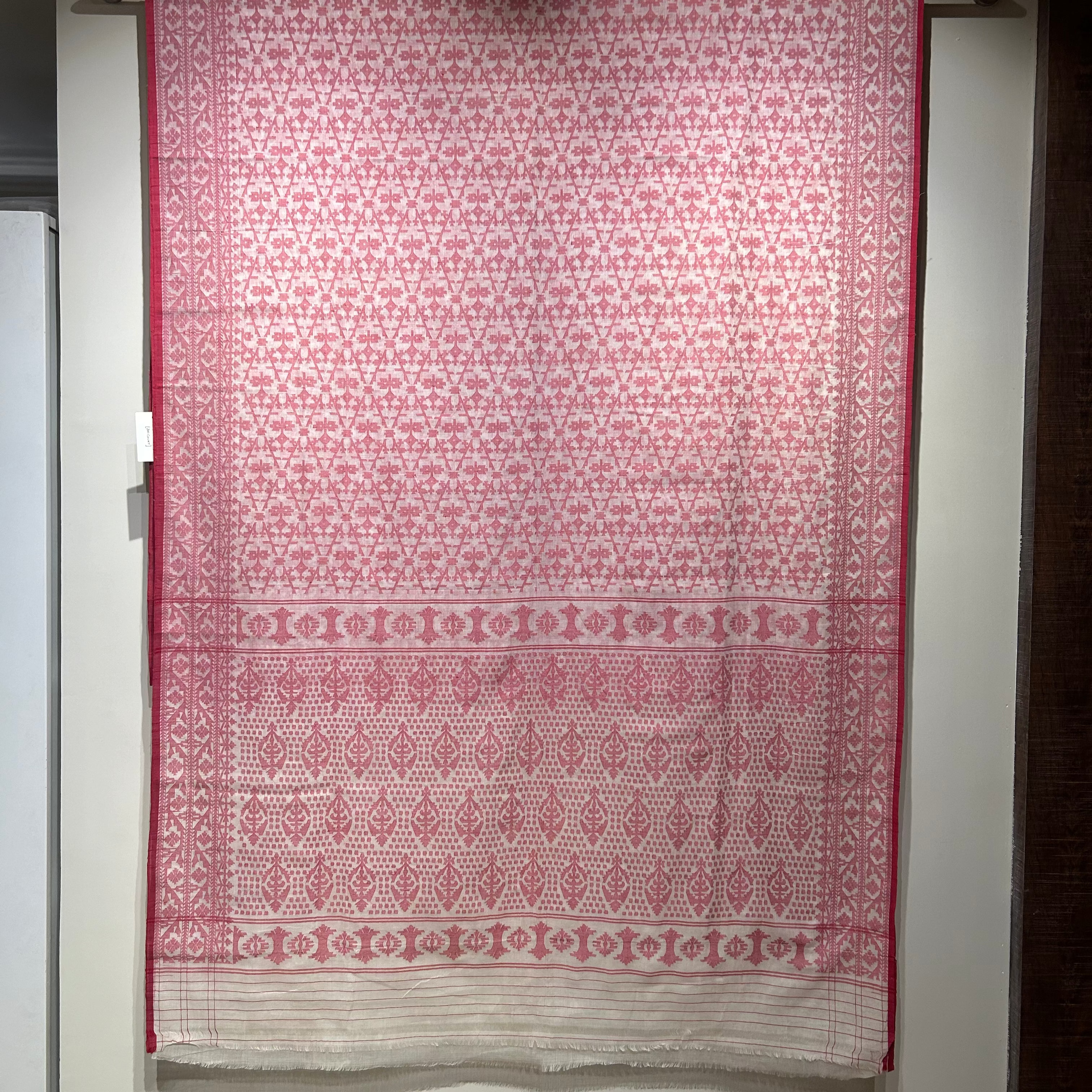 White Dhakai Jamdani with Red