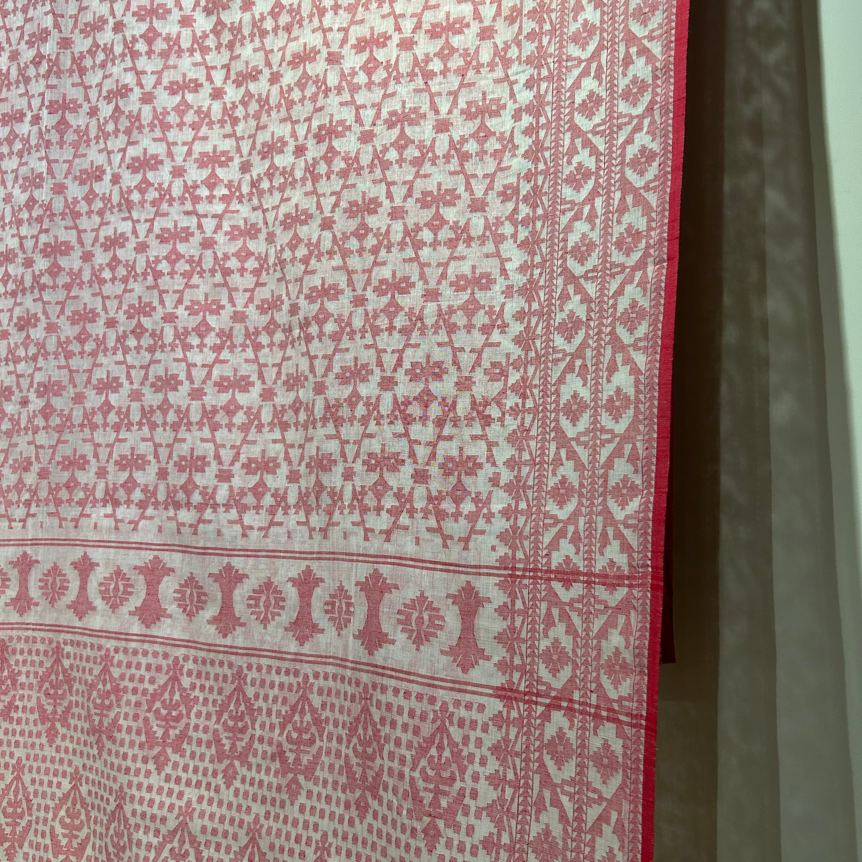 White Dhakai Jamdani with Red