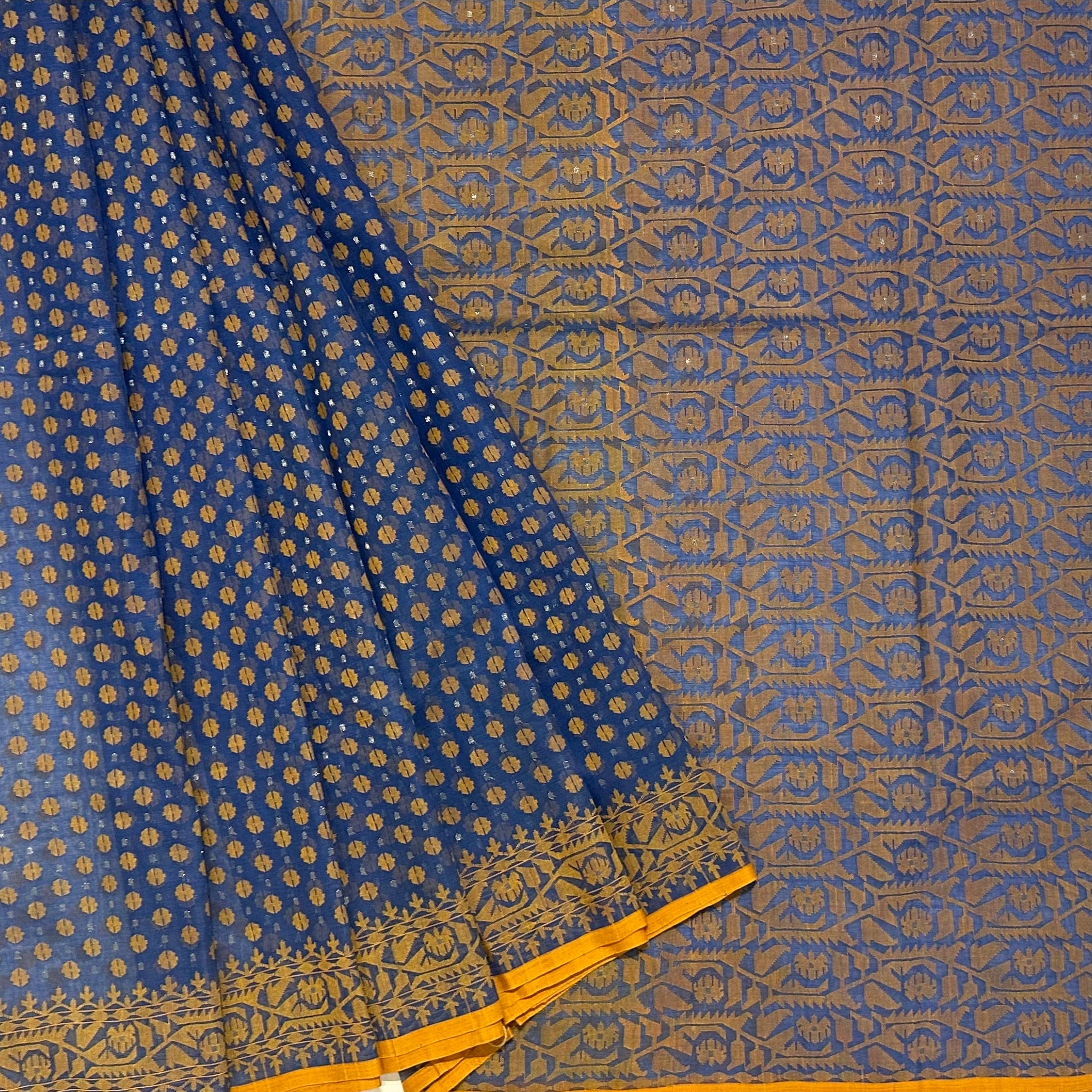 Blue and Orange Dhakai Jamdani