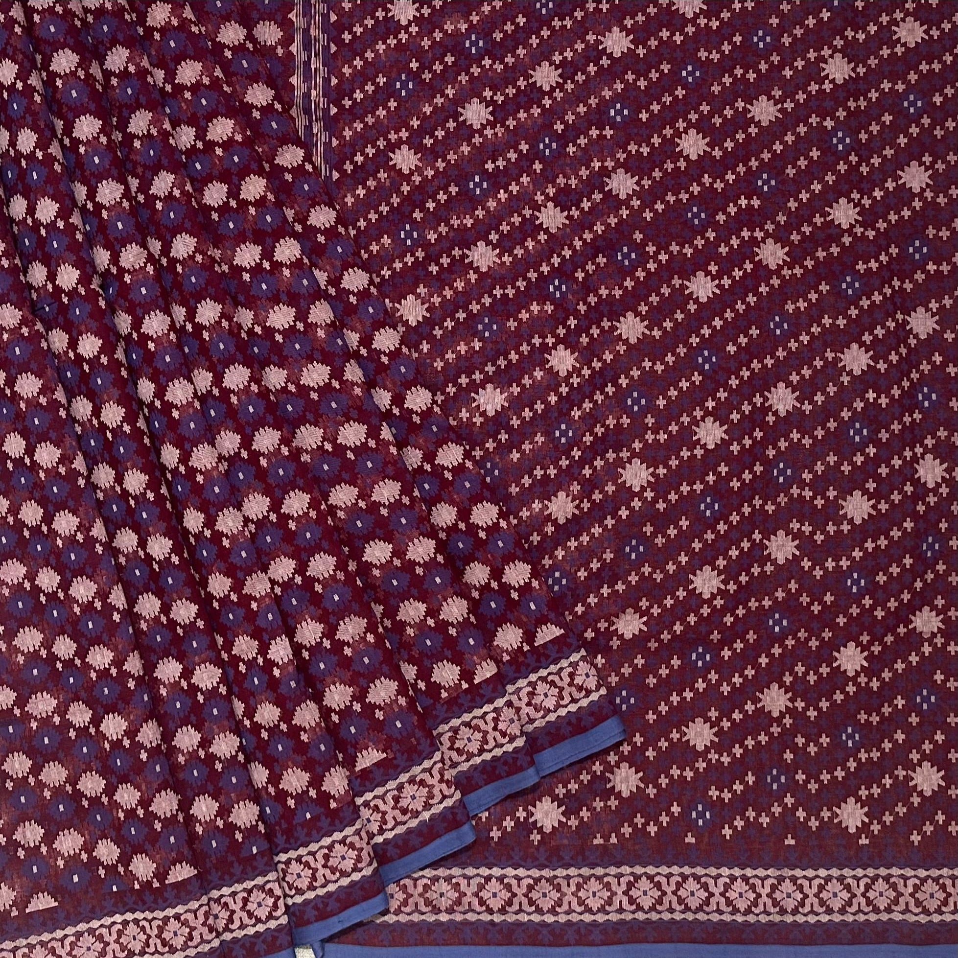 Maroon & Indigo Dhakai Jamdani Saree