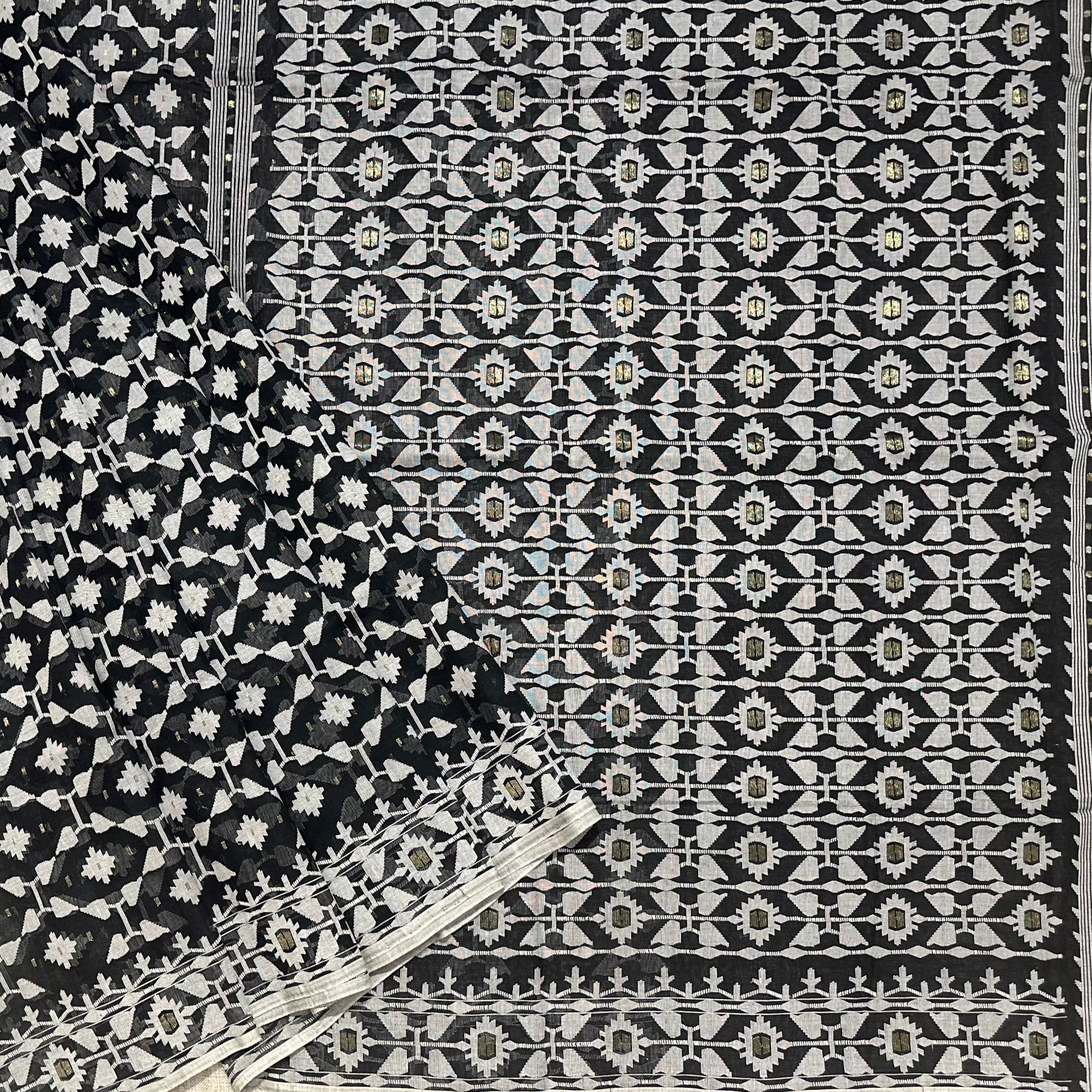 Black and White Dhakai Jamdani