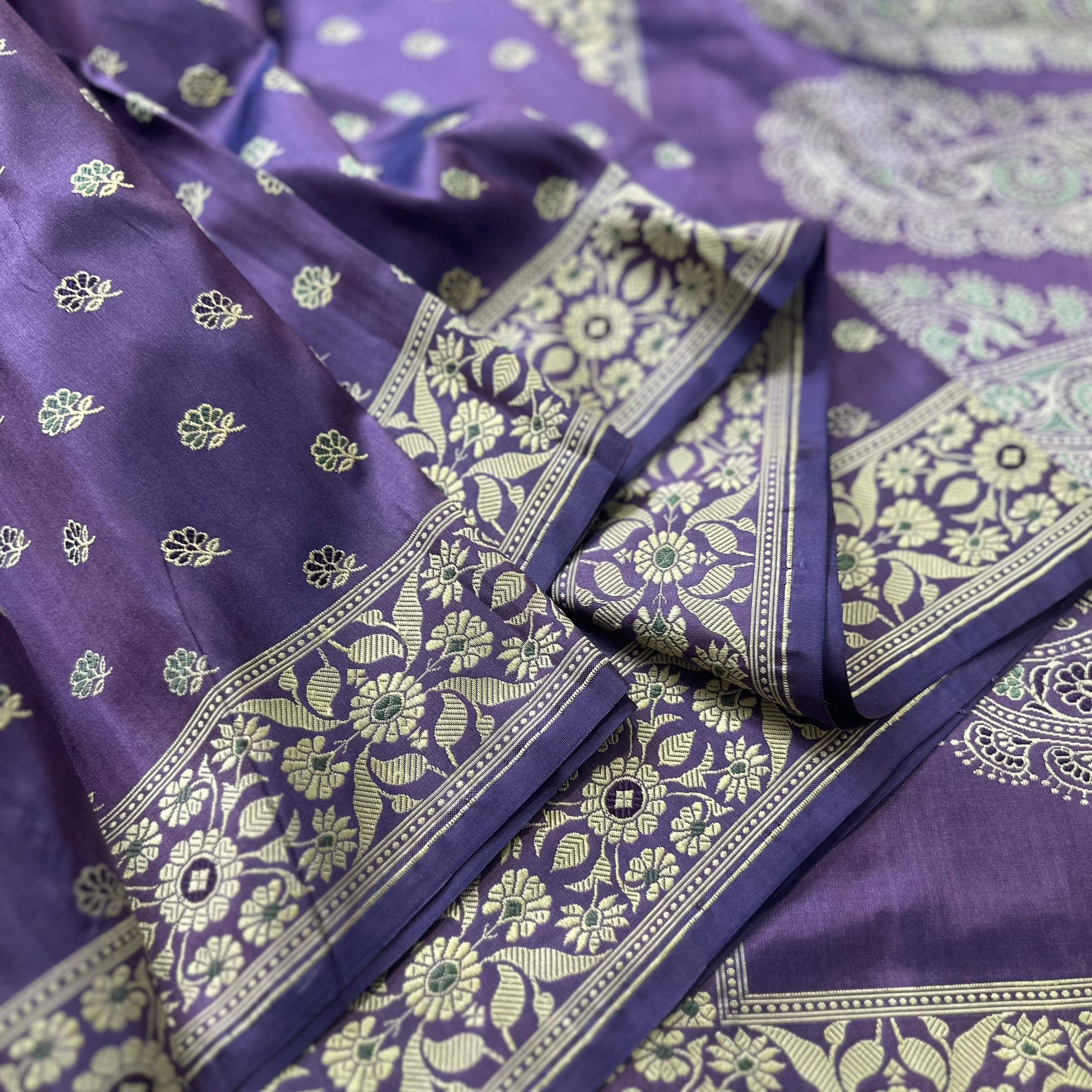 Purple Baluchari Saree with Paisleys in the Palla