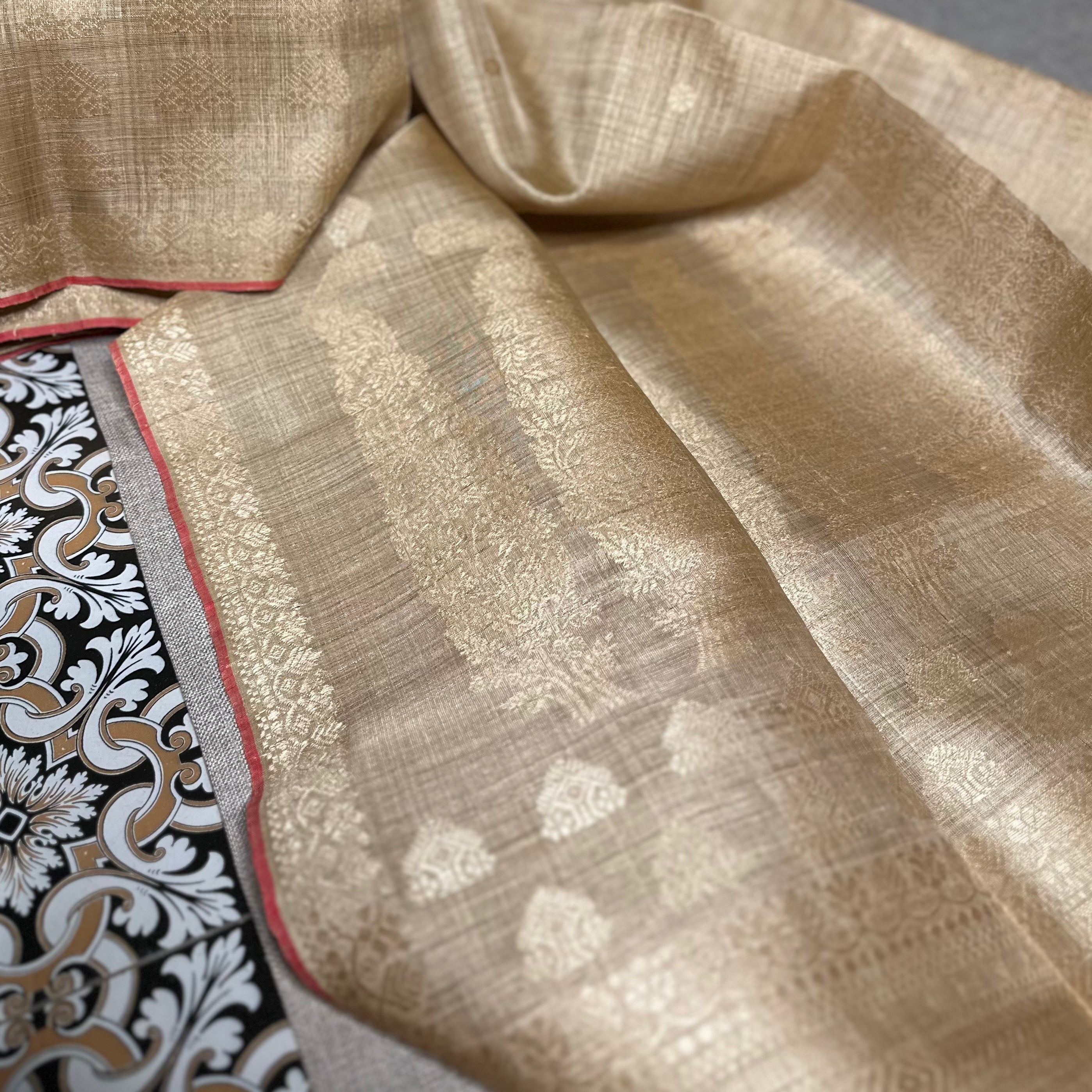 Pure Muga Saree with Paisleys in the Palla and Butis in Border