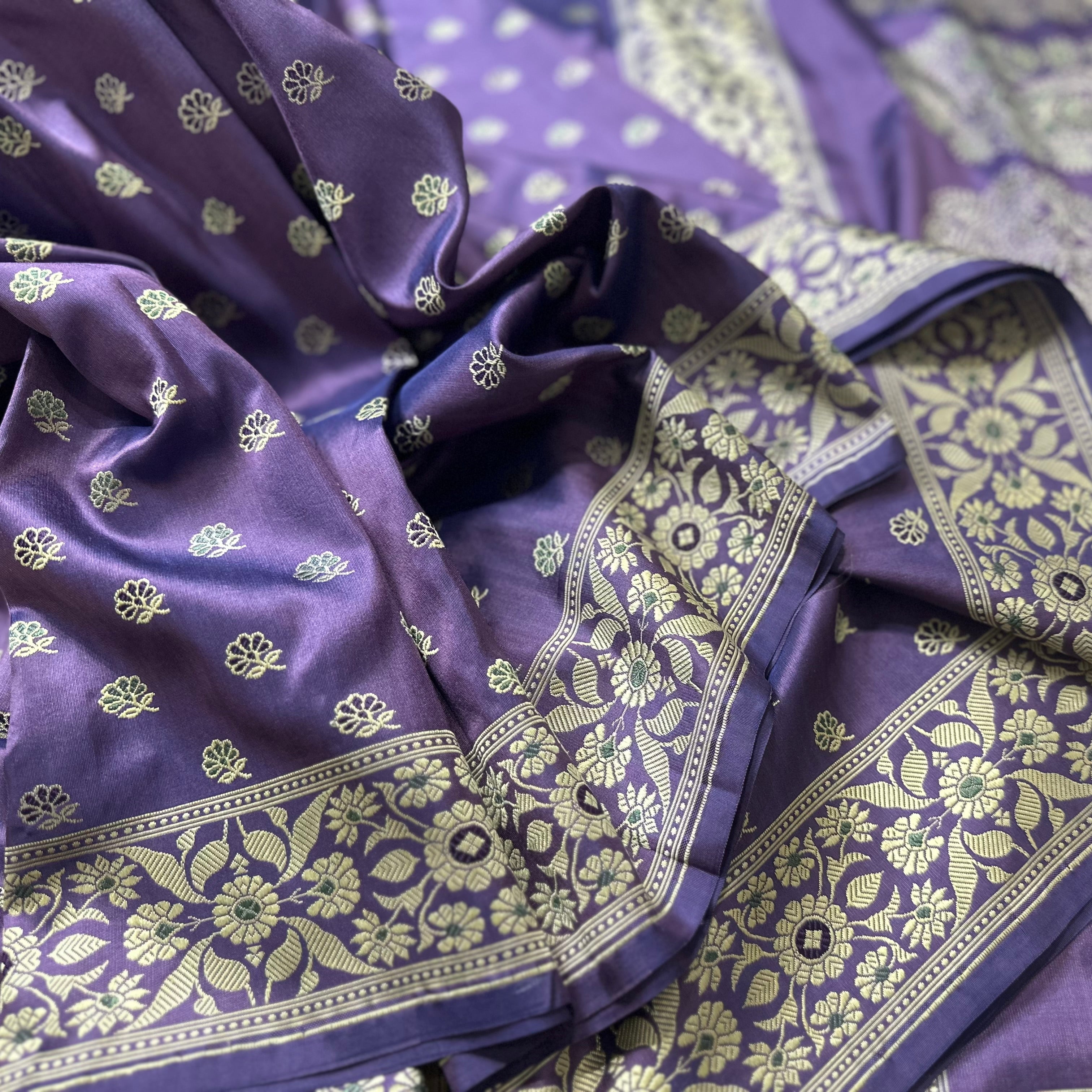 Purple Baluchari Saree with Paisleys in the Palla
