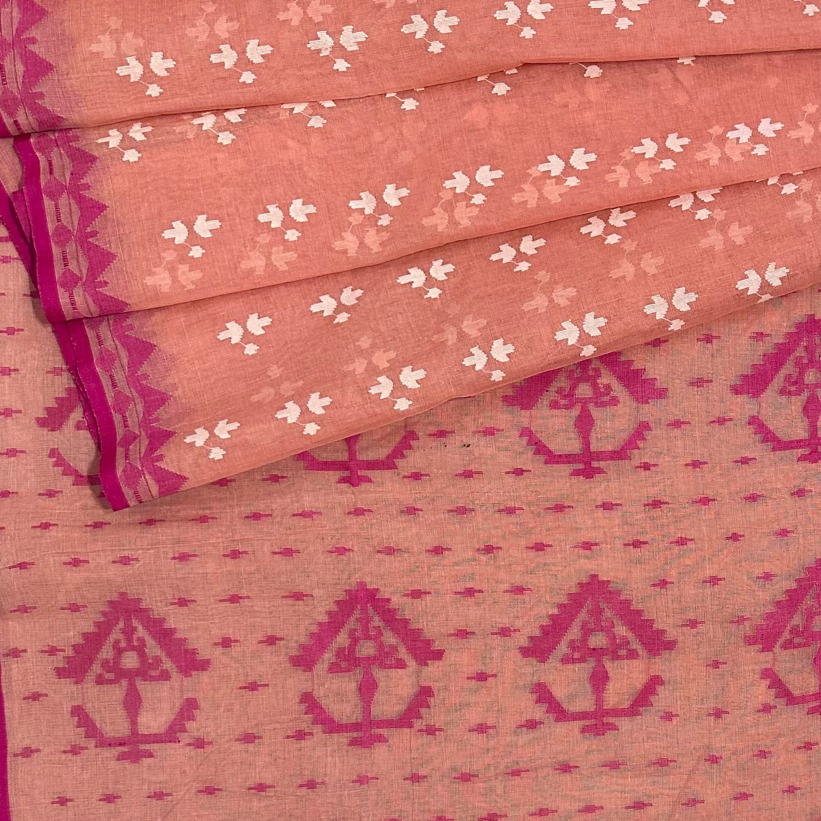Orangish Pink Dhakai Jamdani