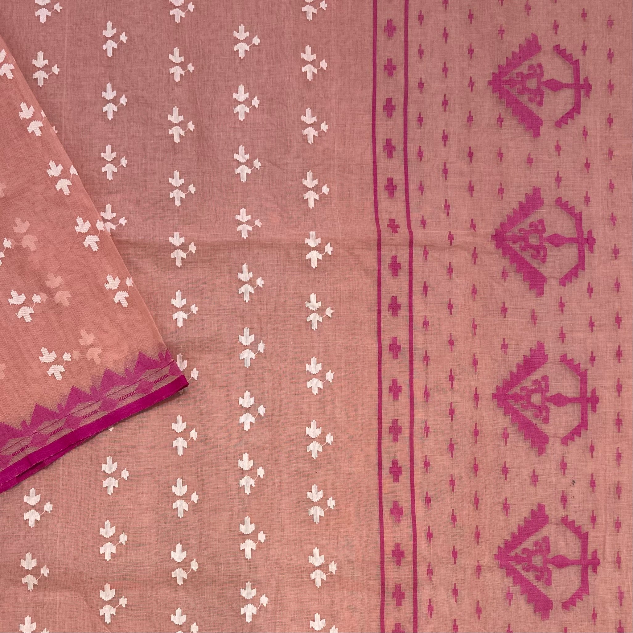 Orangish Pink Dhakai Jamdani