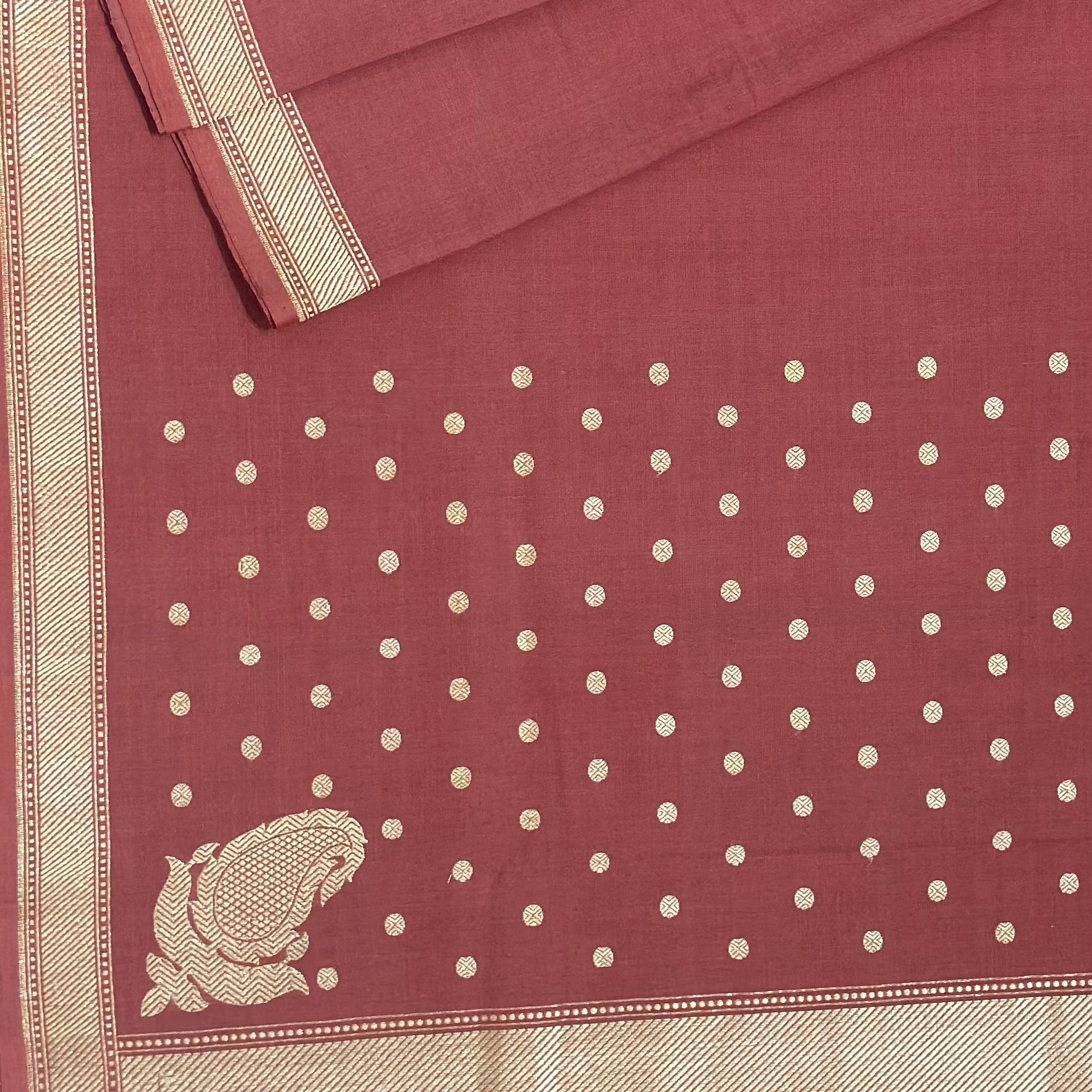 Red Pure Cotton Natural Dyed Benarasi