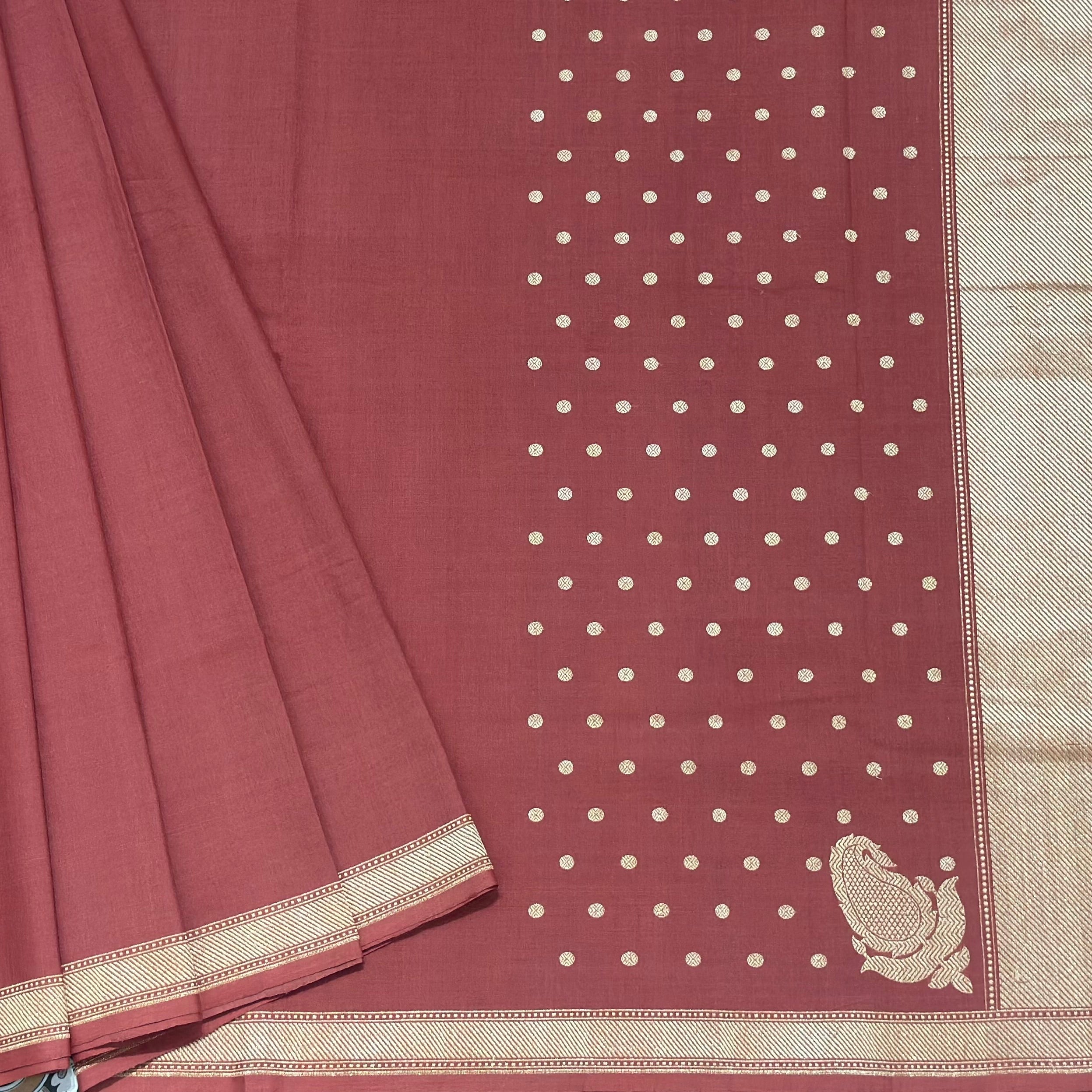 Red Pure Cotton Natural Dyed Benarasi