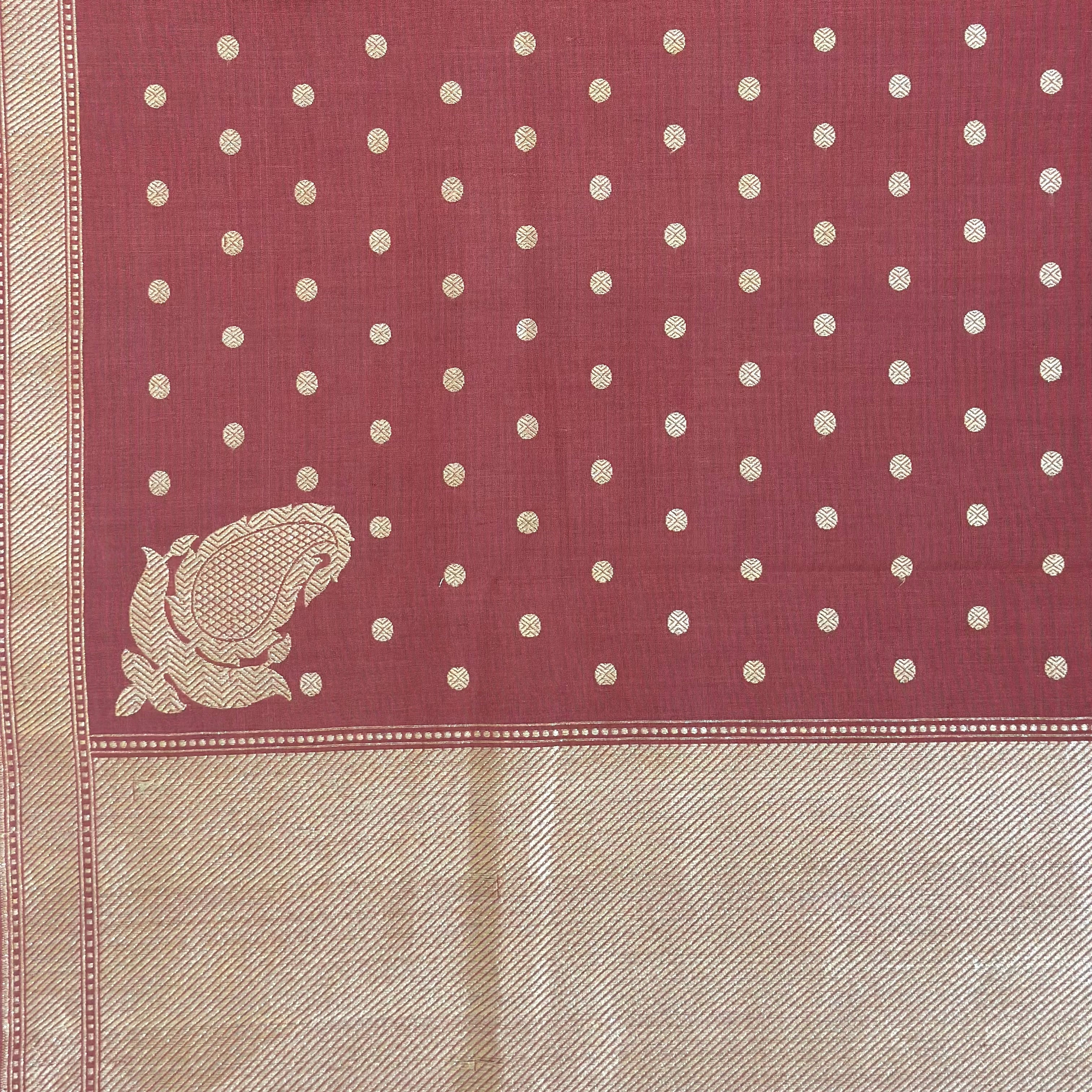 Red Pure Cotton Natural Dyed Benarasi