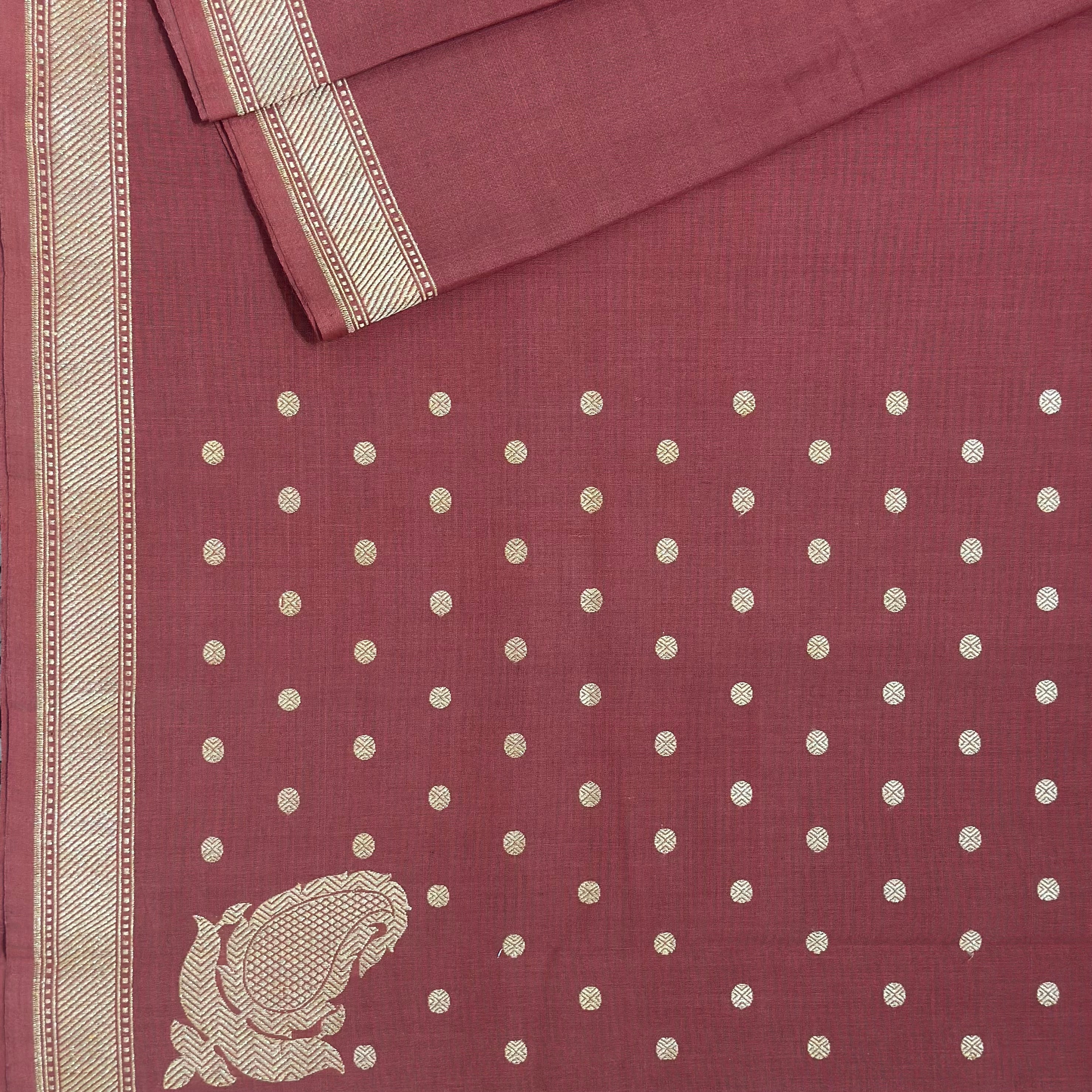 Red Pure Cotton Natural Dyed Benarasi
