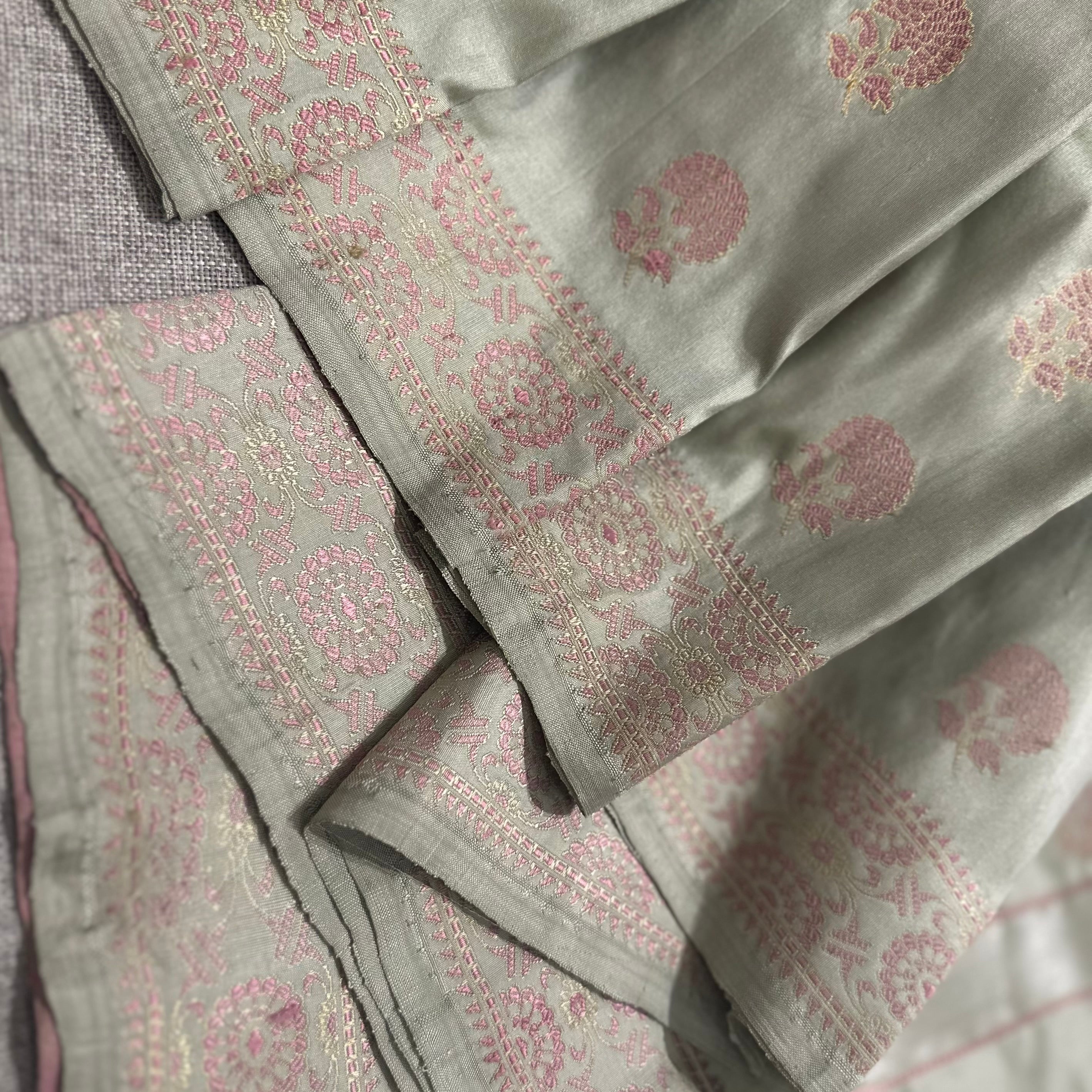 Light Pista and Old Rose Colour Marigold Baluchari Saree