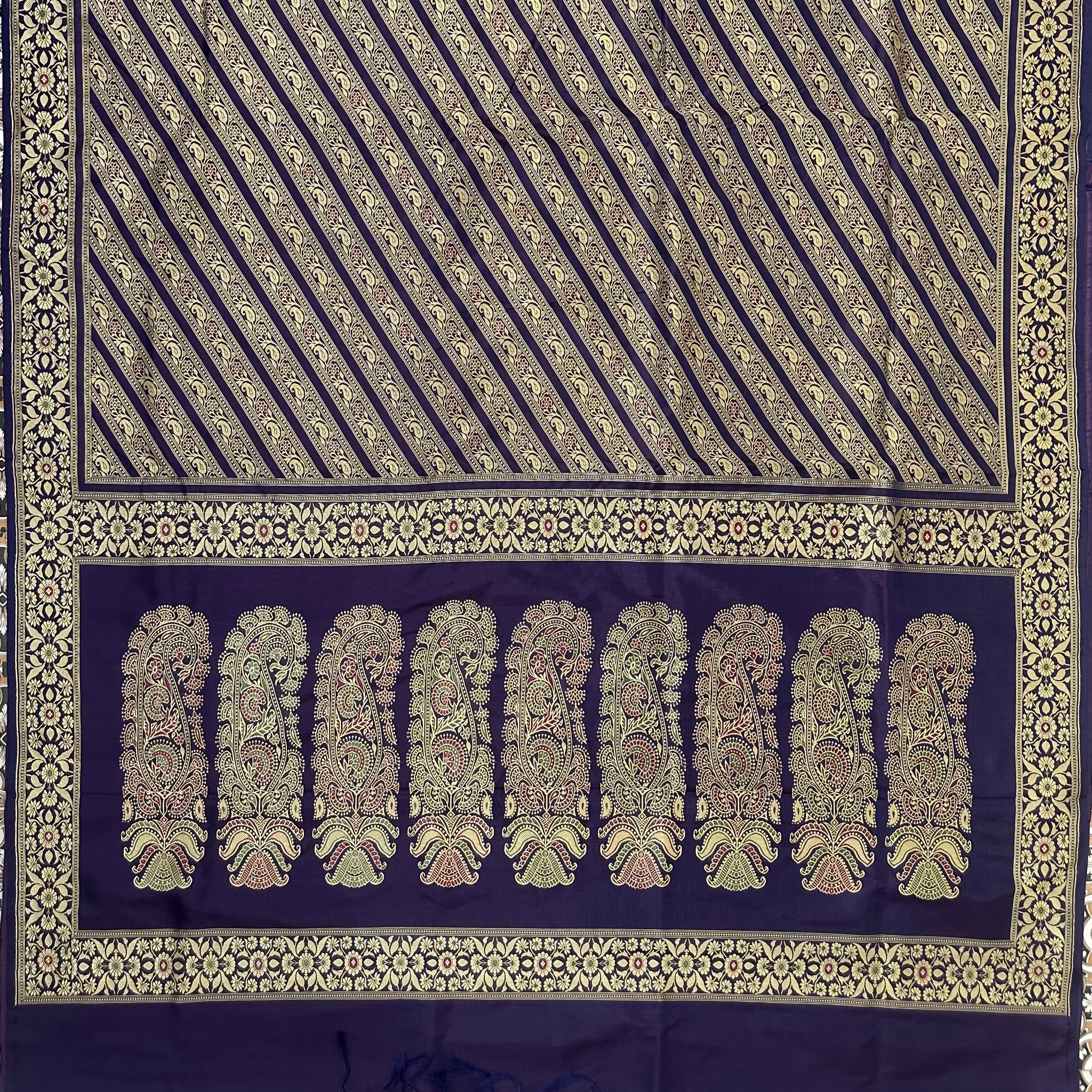 Dark Purple Ada Baluchari with Minakari