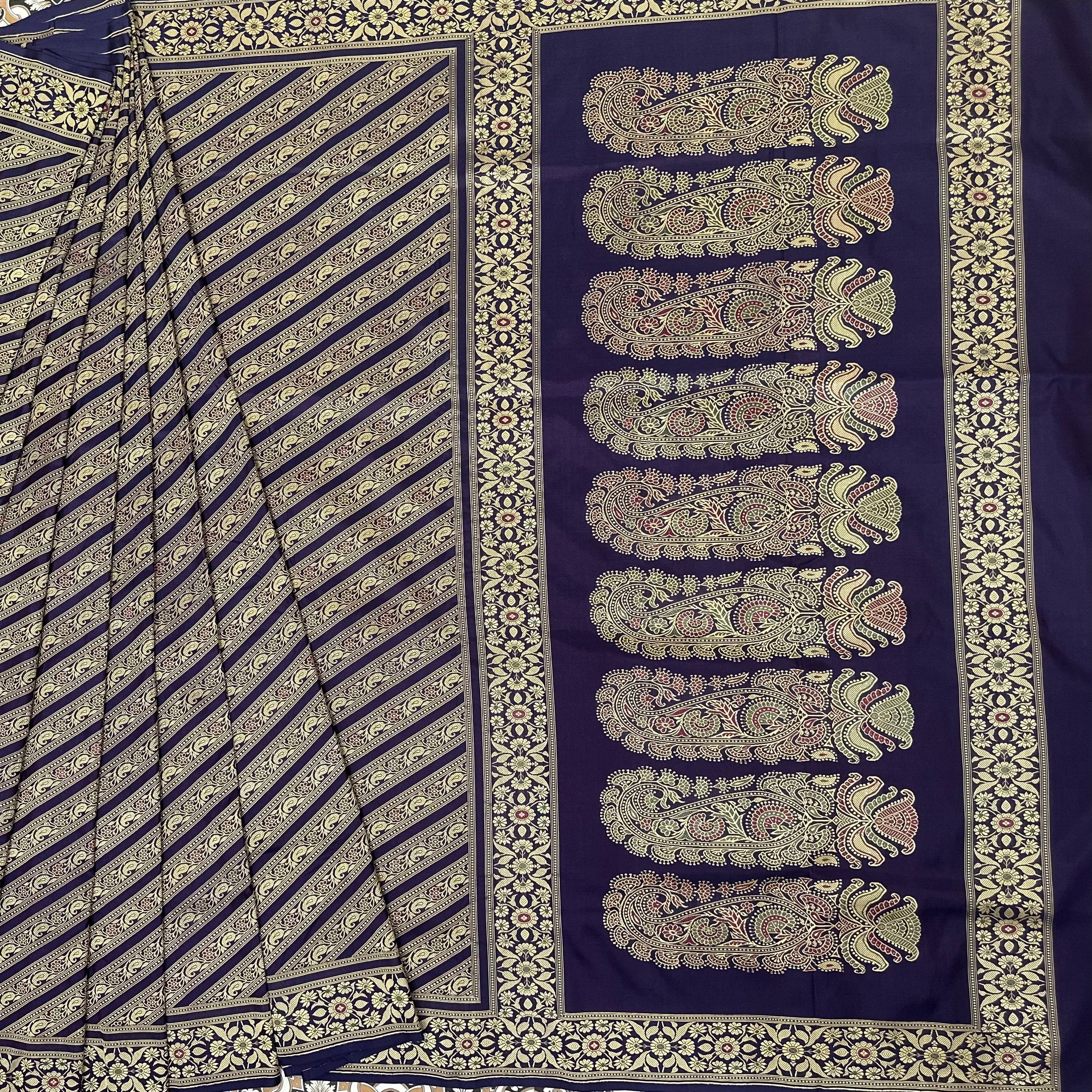 Dark Purple Ada Baluchari with Minakari