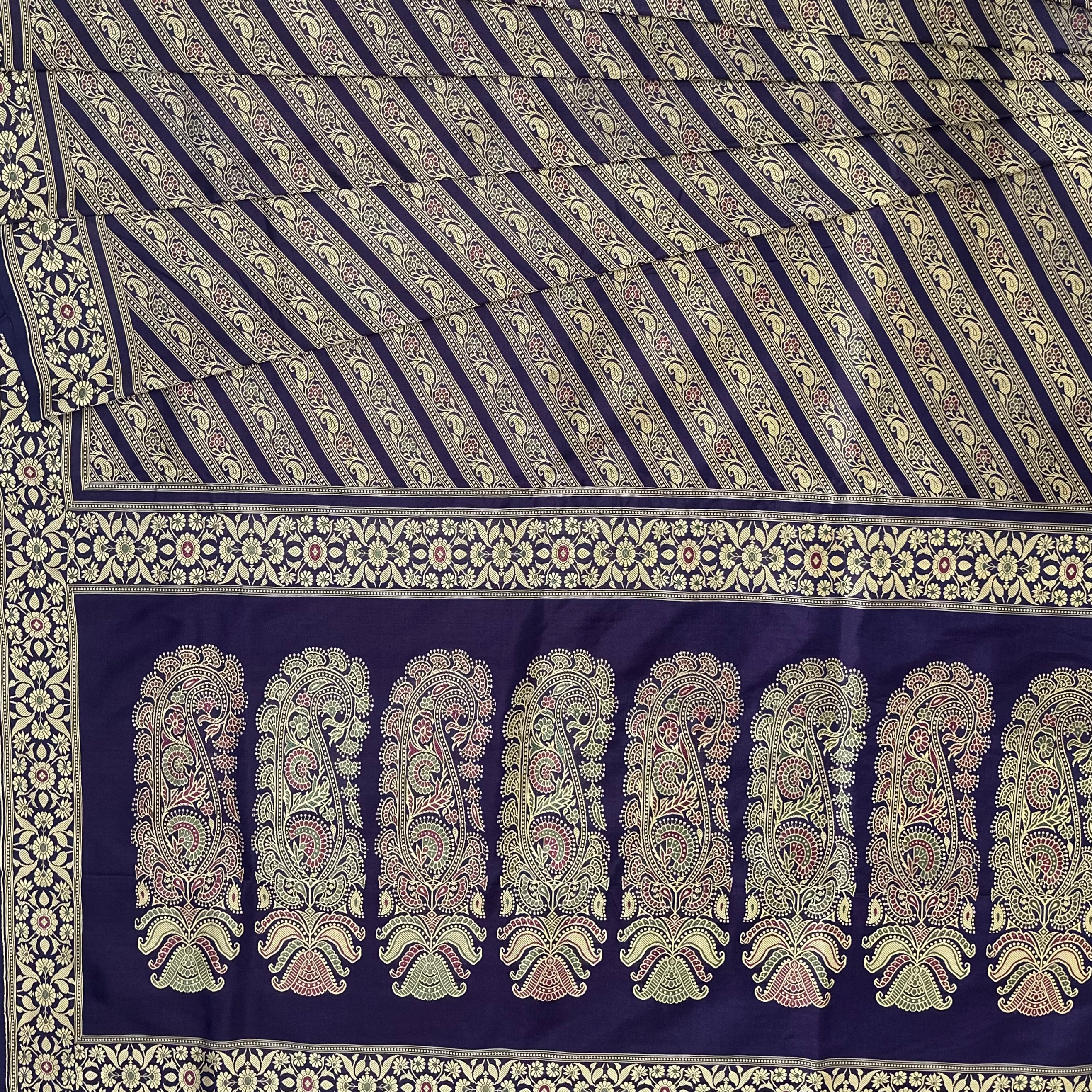 Dark Purple Ada Baluchari with Minakari