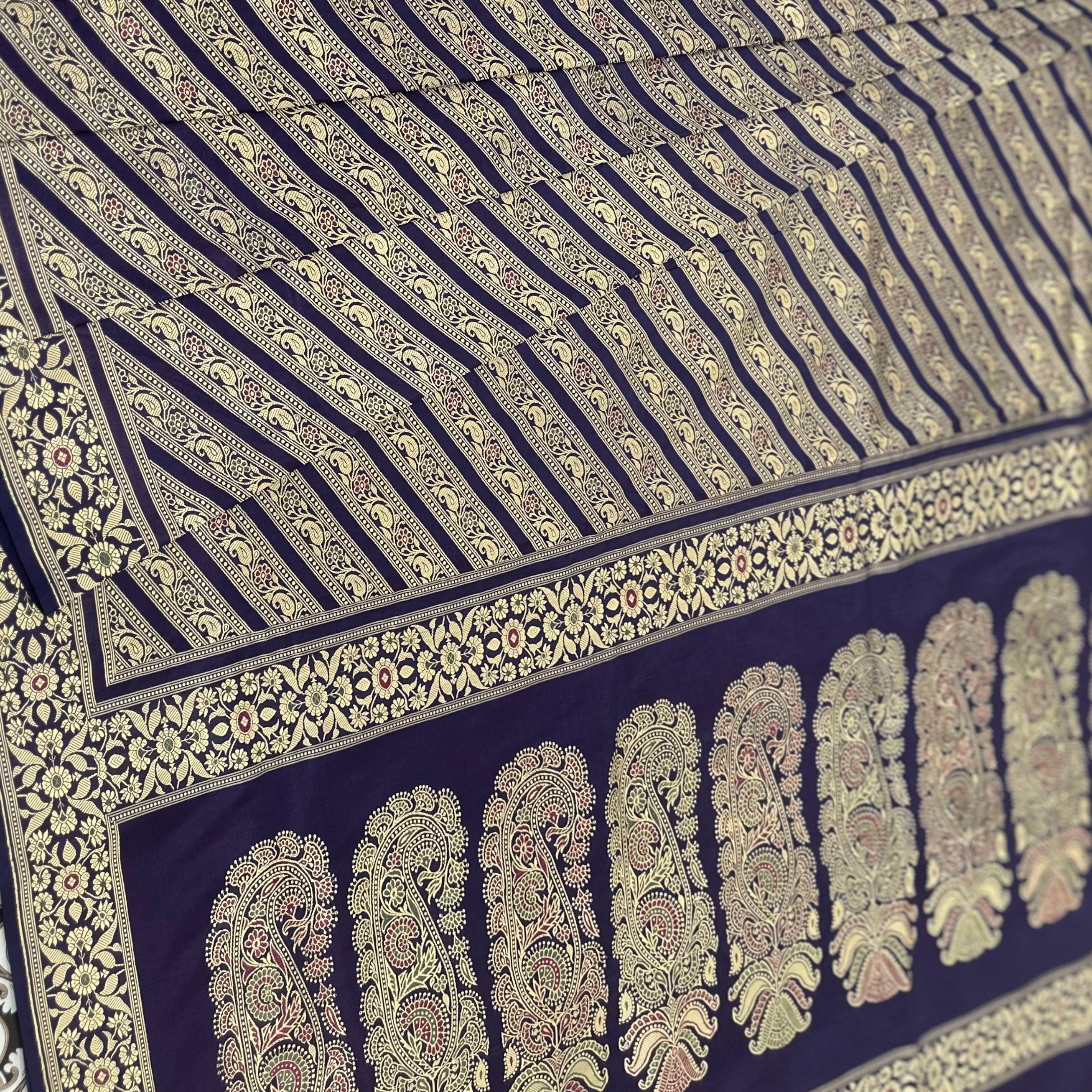 Dark Purple Ada Baluchari with Minakari