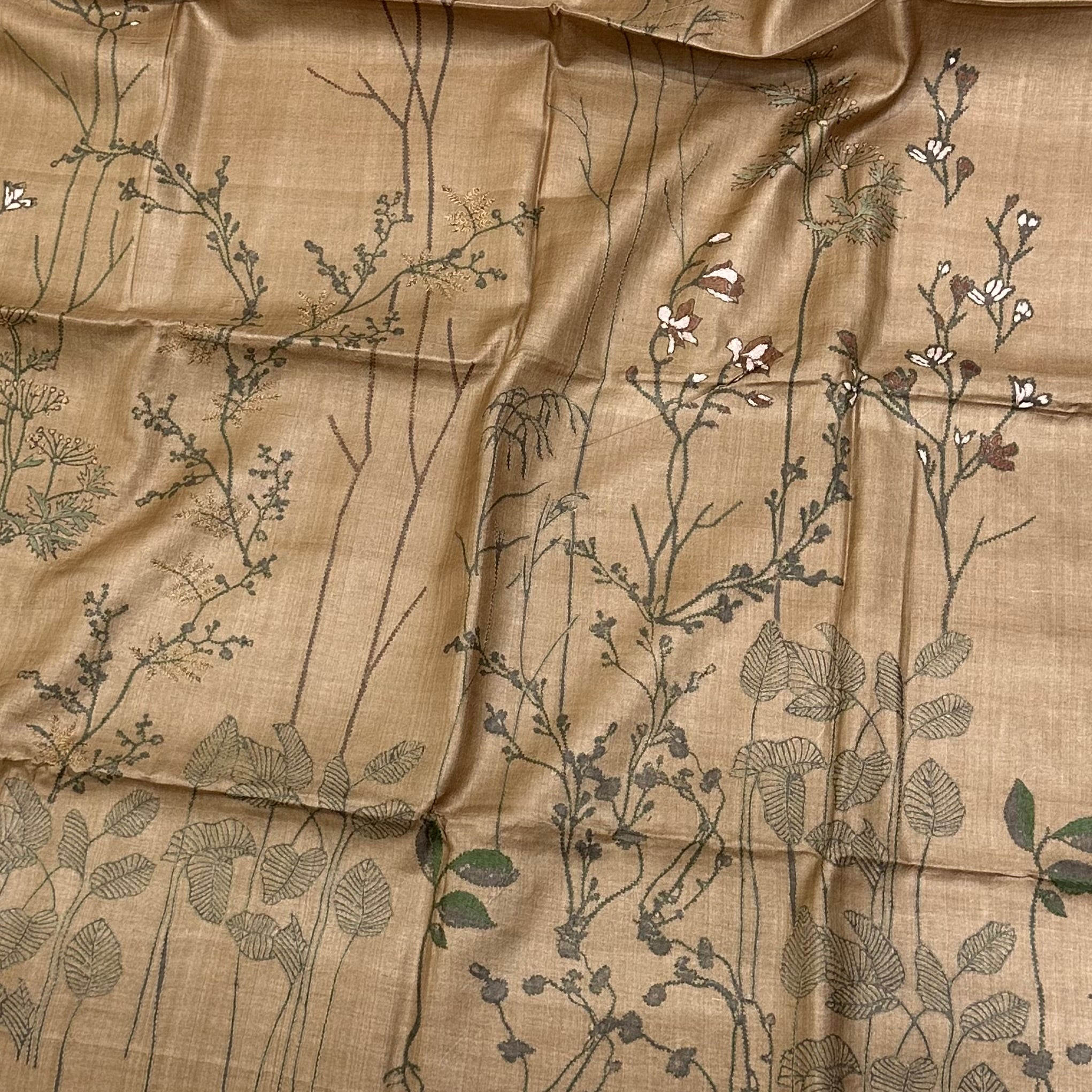 Coffee Coloured Natural Dyed Handwoven Tussar with Kantha