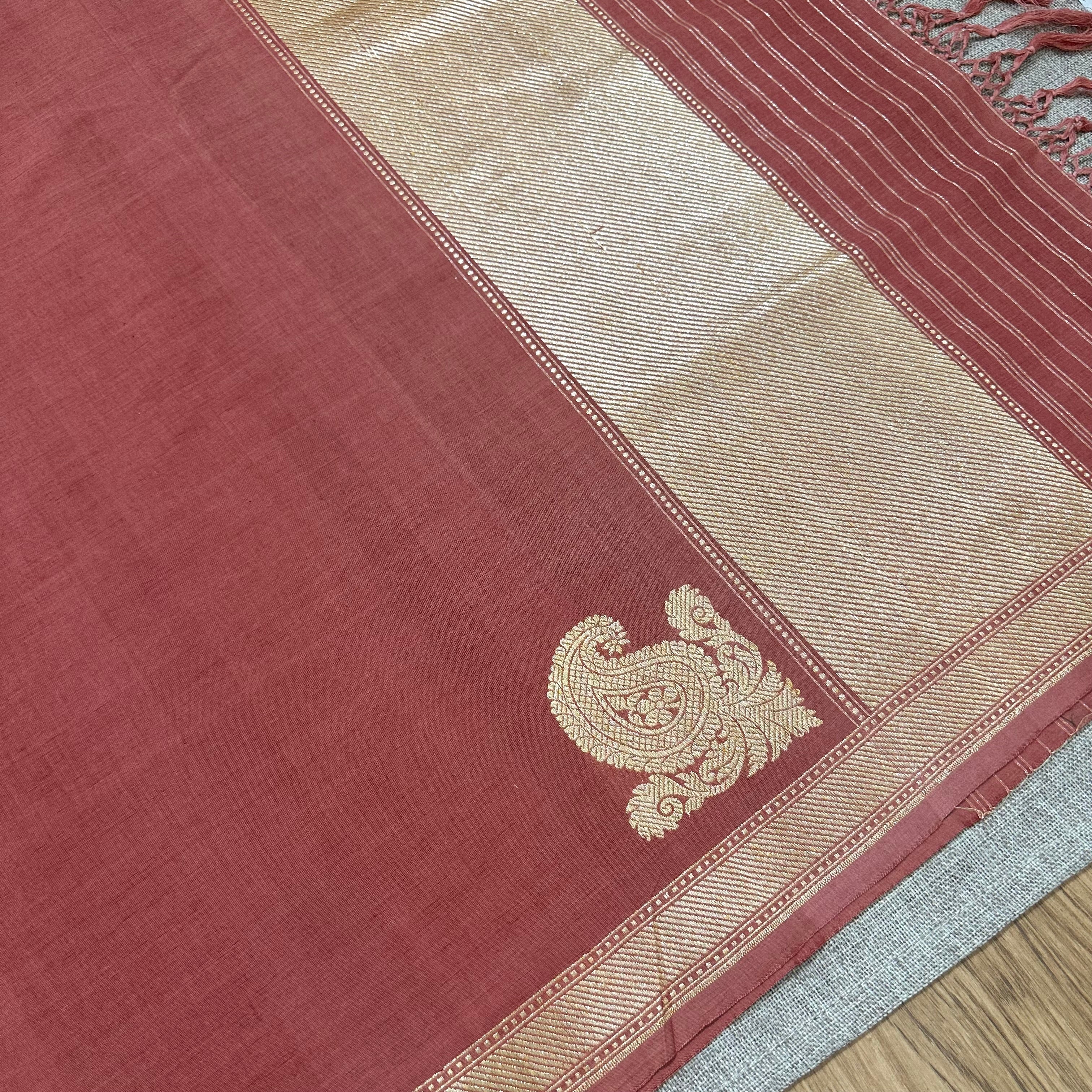 Red Pure Cotton Natural Dyed Benarasi