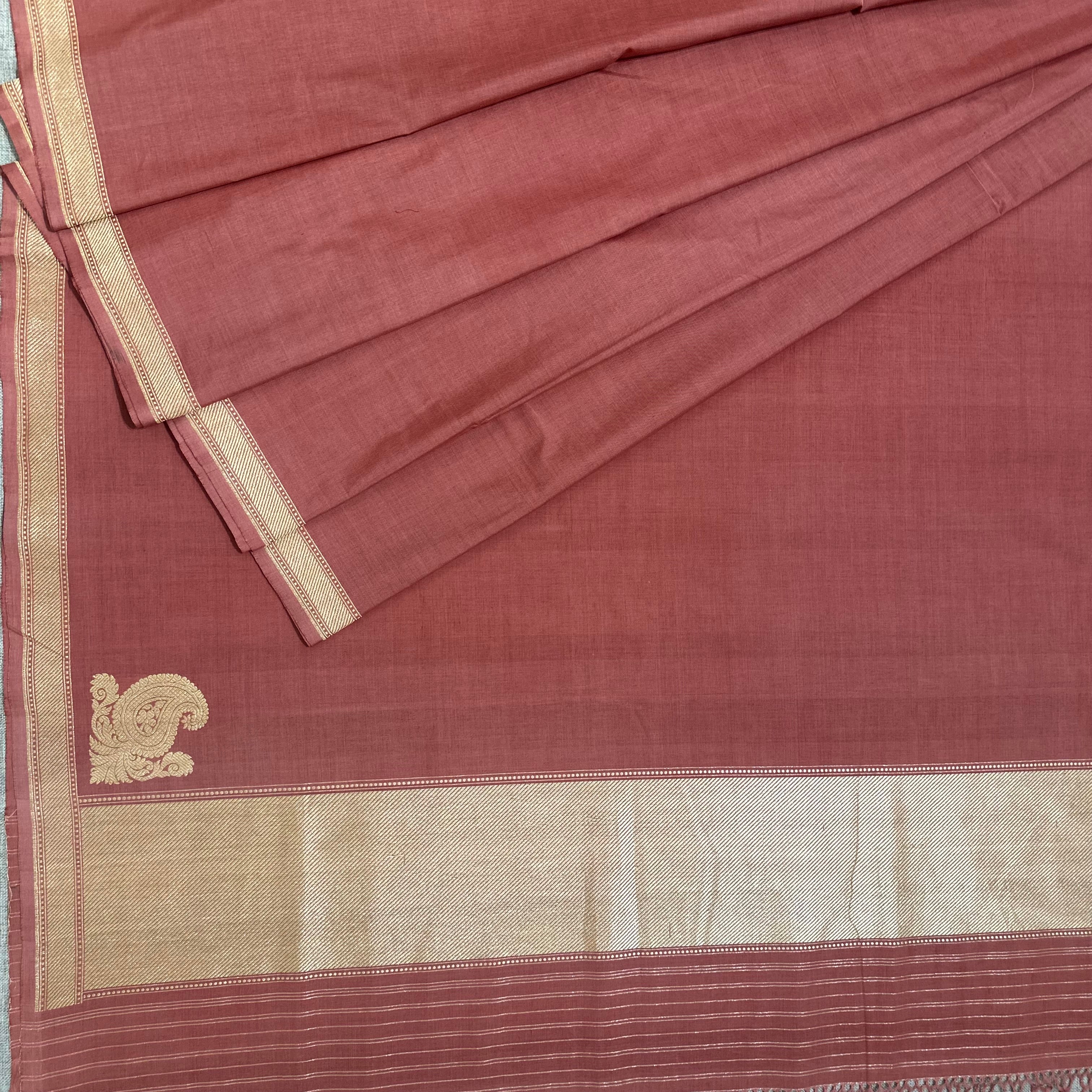 Red Pure Cotton Natural Dyed Benarasi