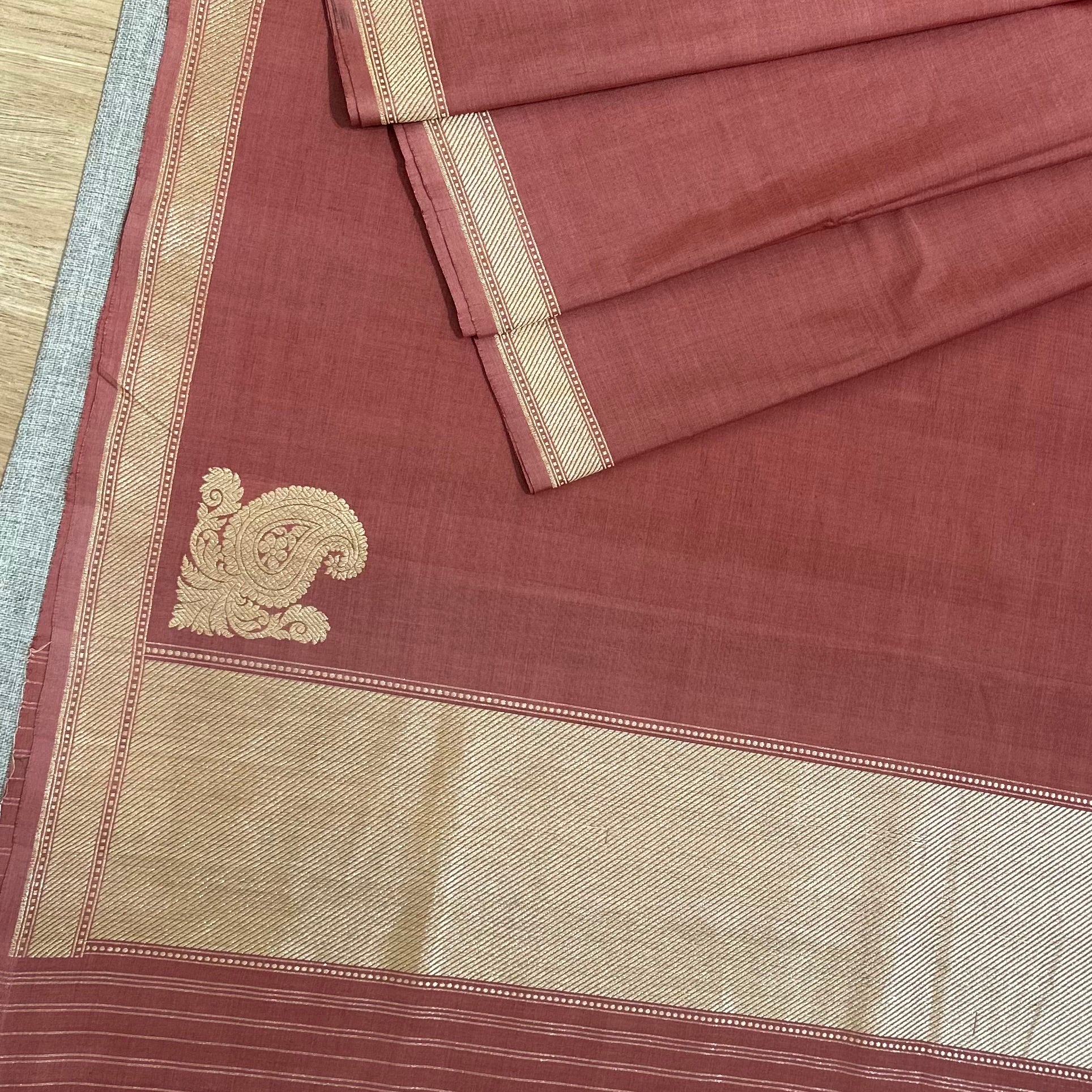Red Pure Cotton Natural Dyed Benarasi