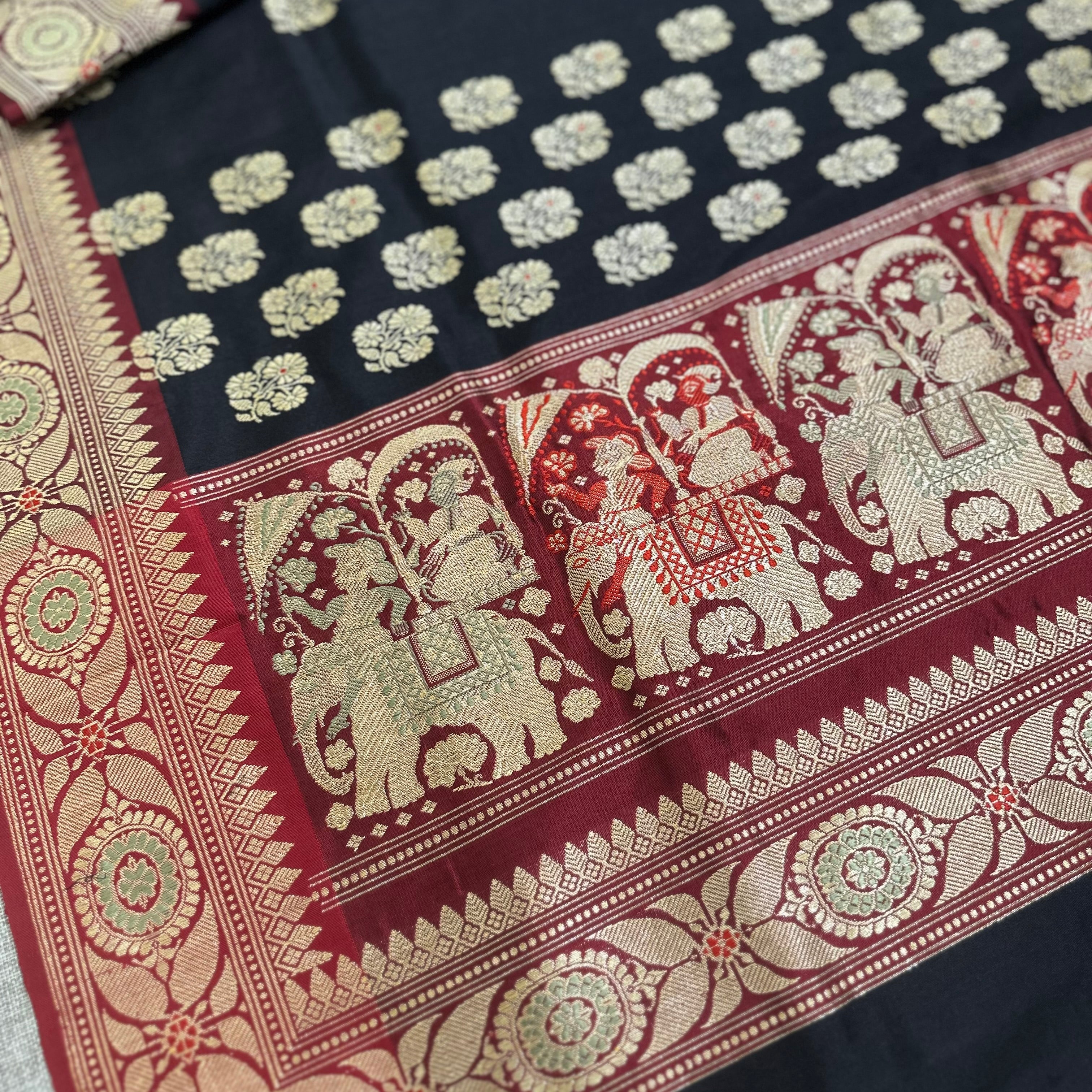 Black with Red Revival Baluchari Saree