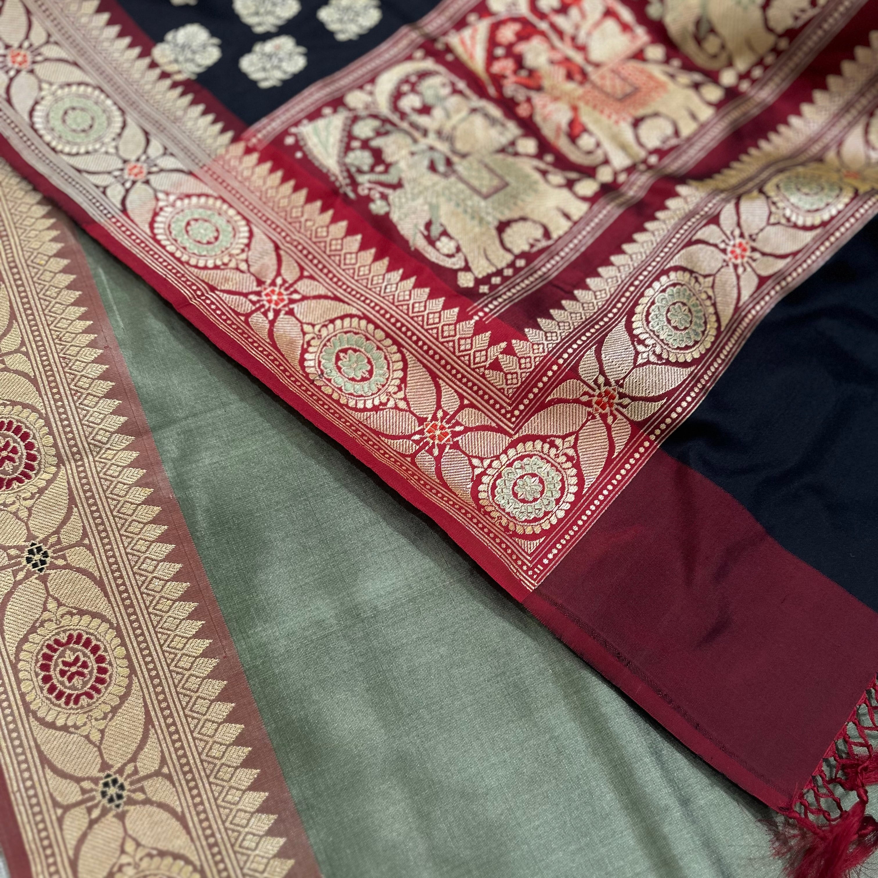 Black with Red Revival Baluchari Saree