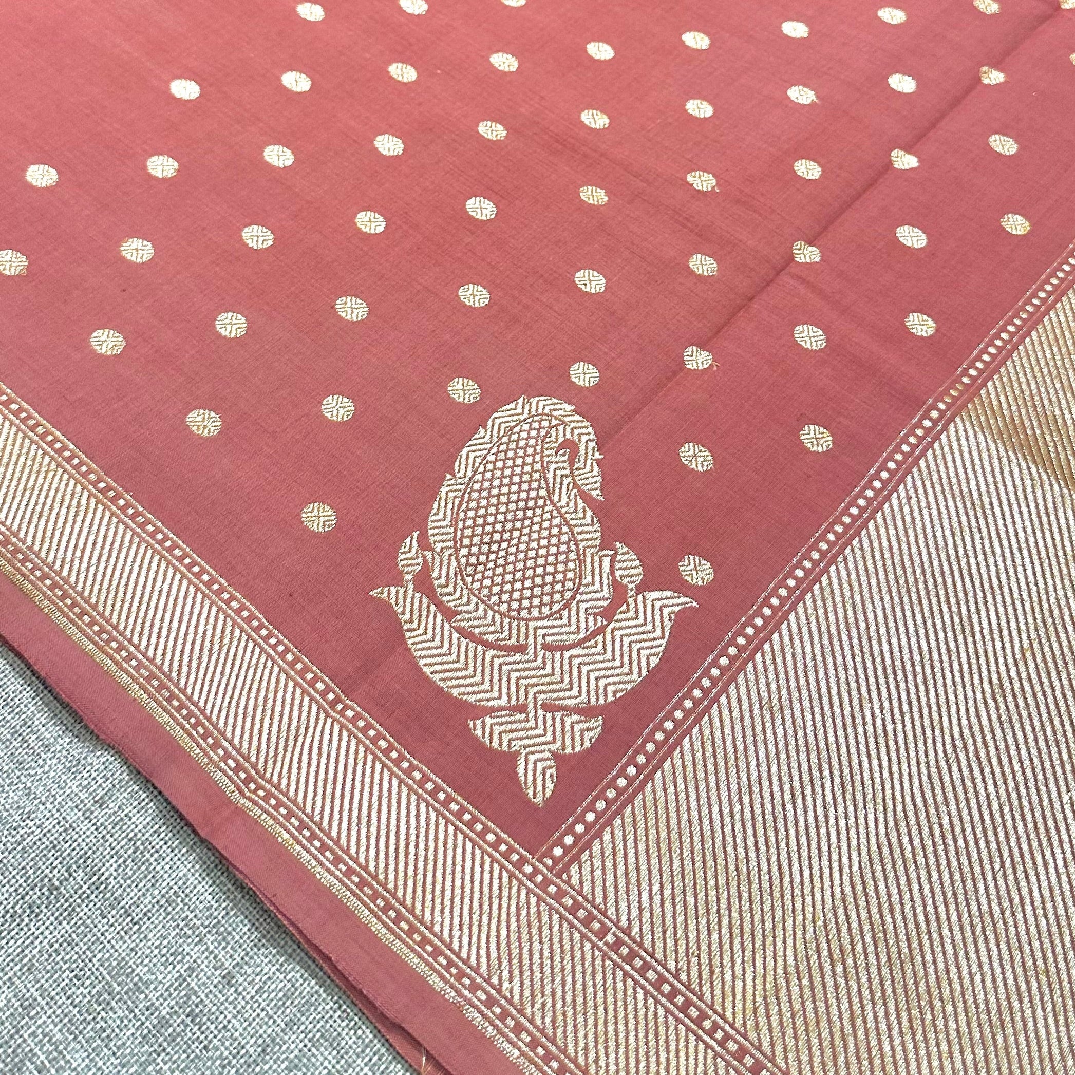 Red Pure Cotton Natural Dyed Benarasi