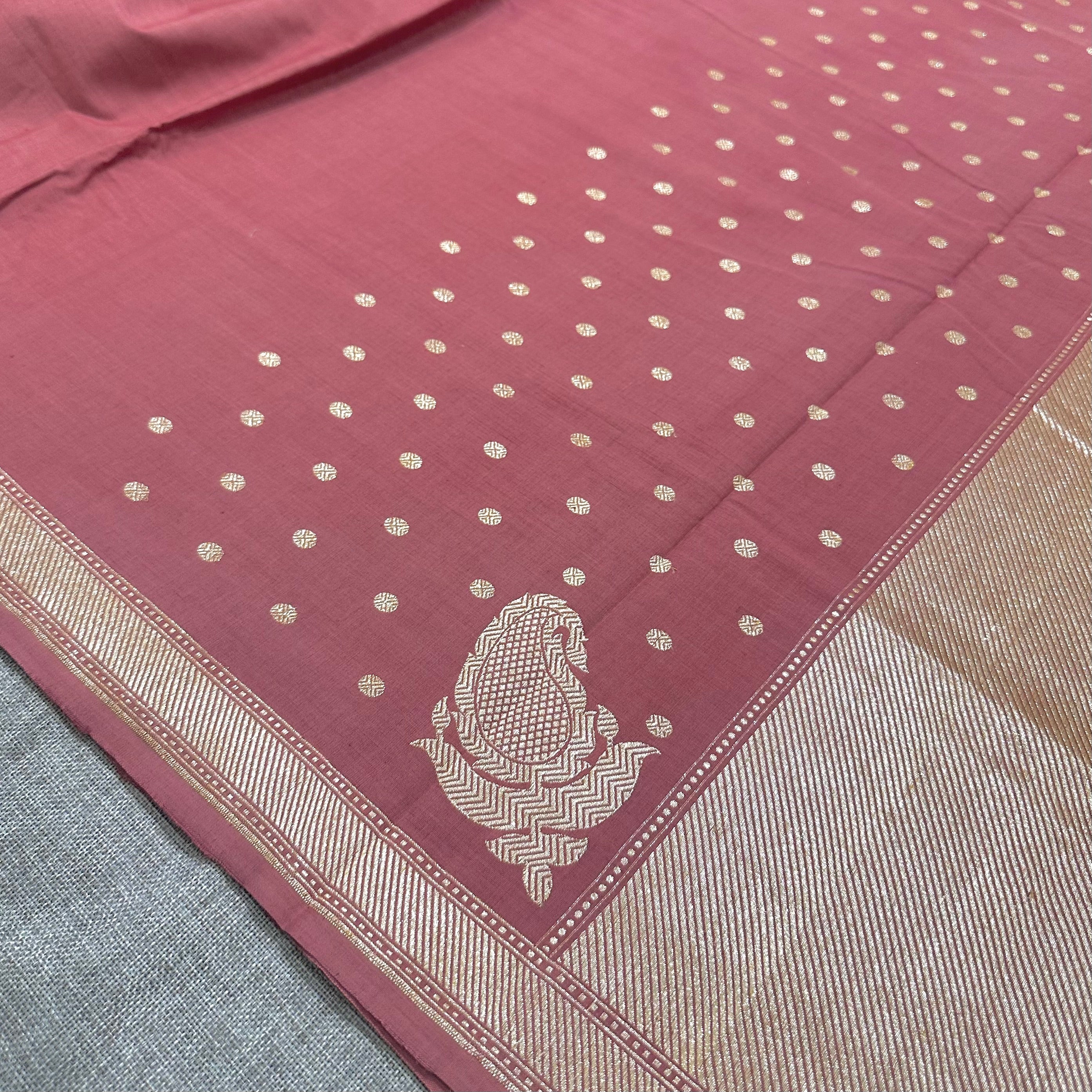 Red Pure Cotton Natural Dyed Benarasi