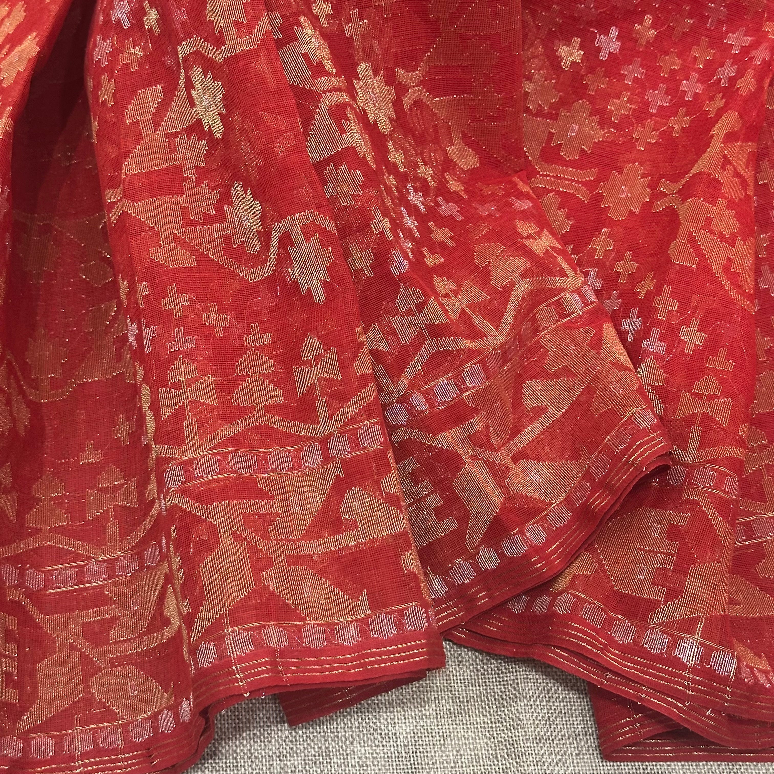 Reddish Orange Dhakai Jamdani with Zari