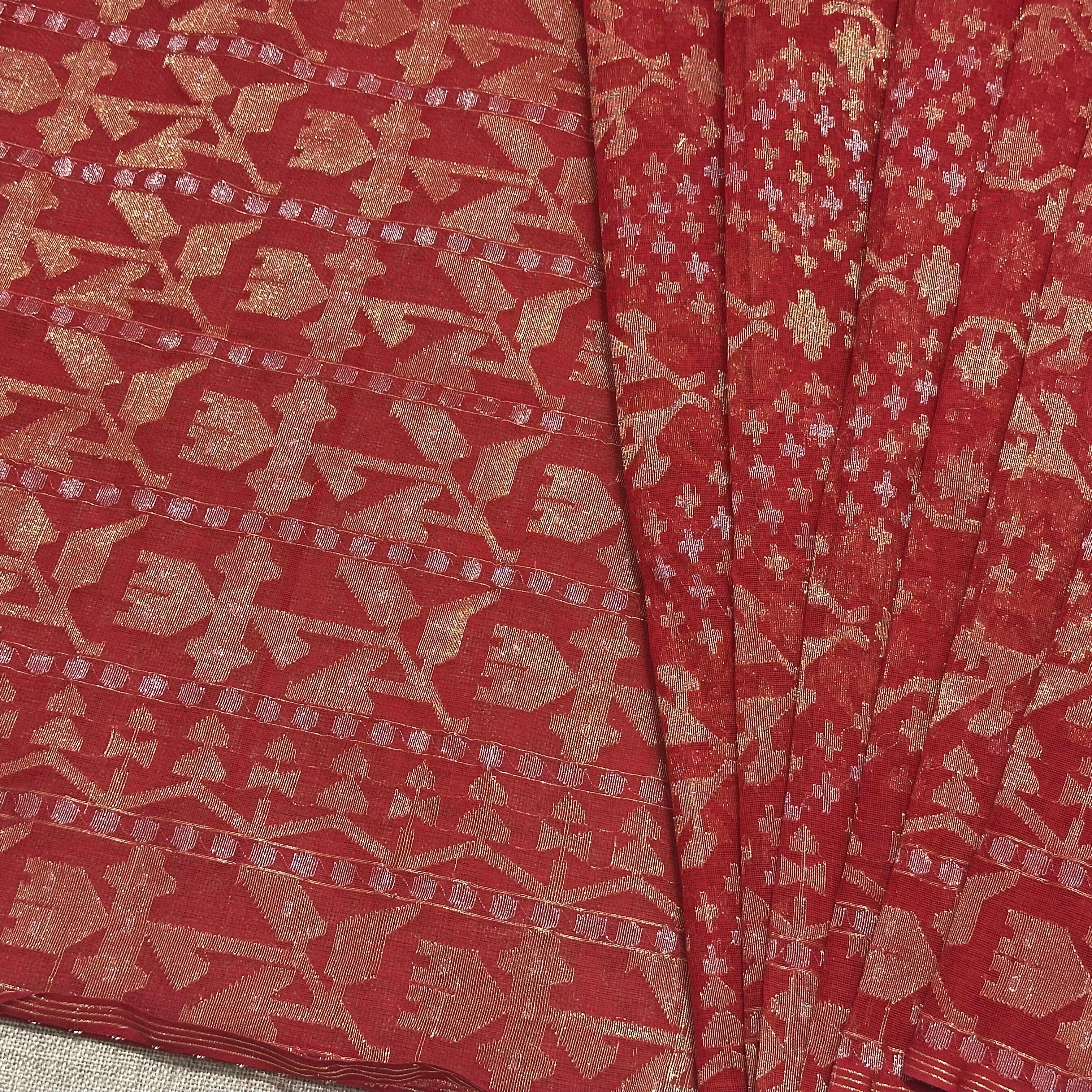 Reddish Orange Dhakai Jamdani with Zari