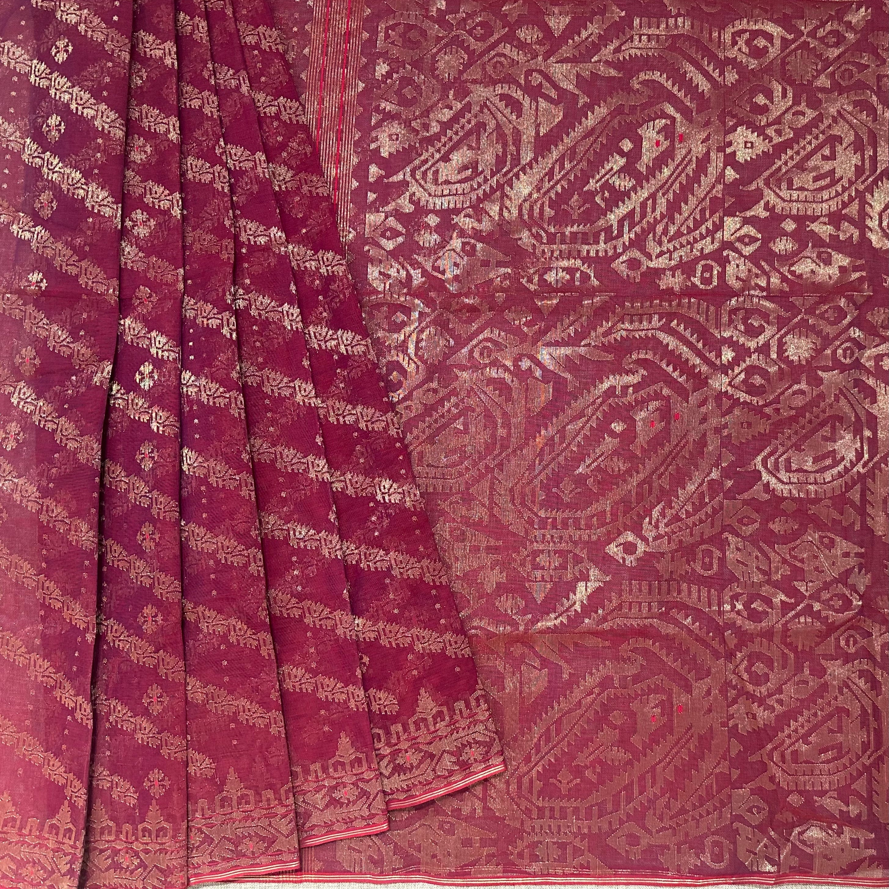 Red Shot Colour Ada Dhakai Jamdani Saree