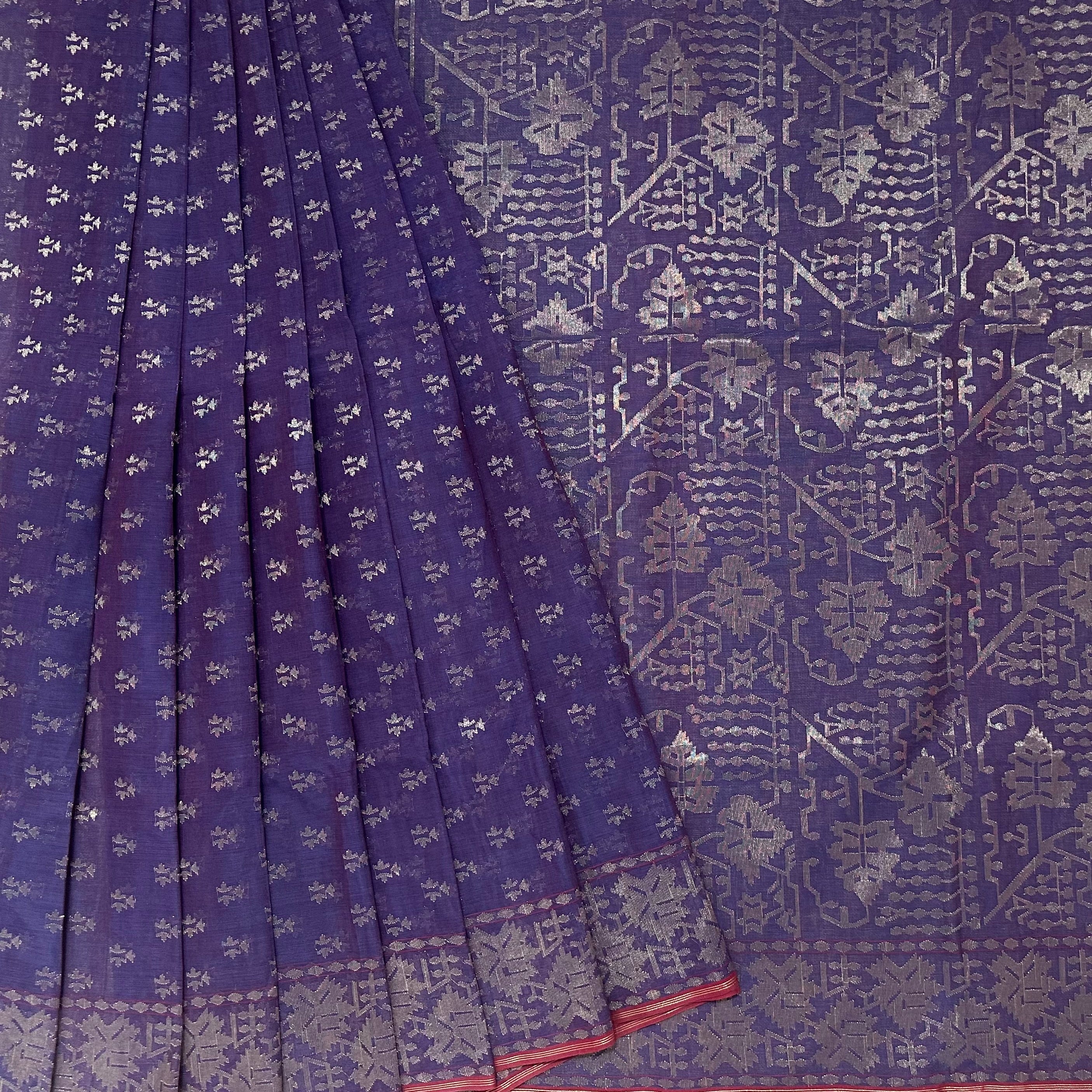 Purple Shot Color Angoorlata Dhakai Jamdani Saree (Grapevine)