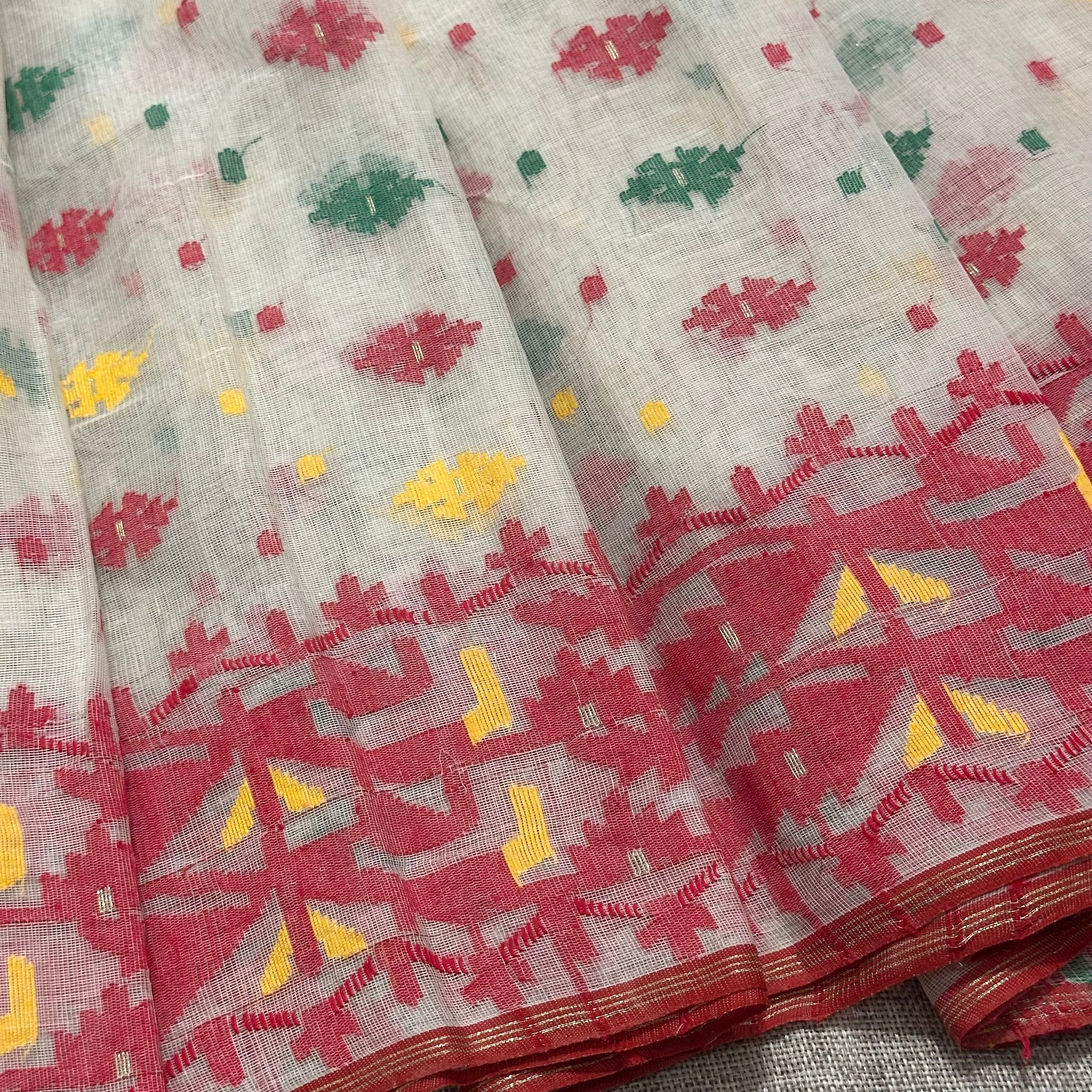 Red and White Dhakai Jamdani