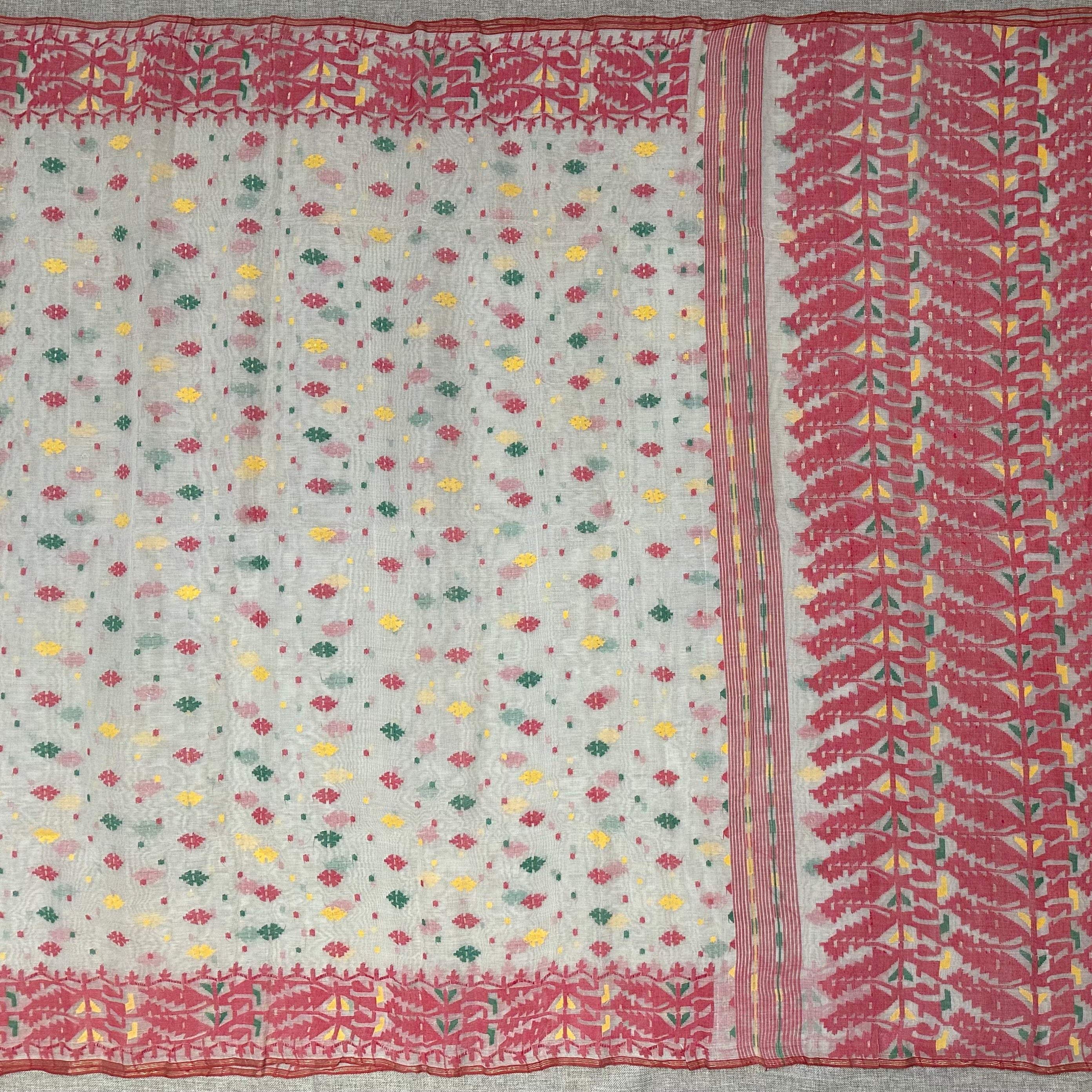 Red and White Dhakai Jamdani